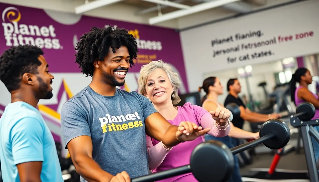 diverse group training in a welcoming Planet Fitness gym.