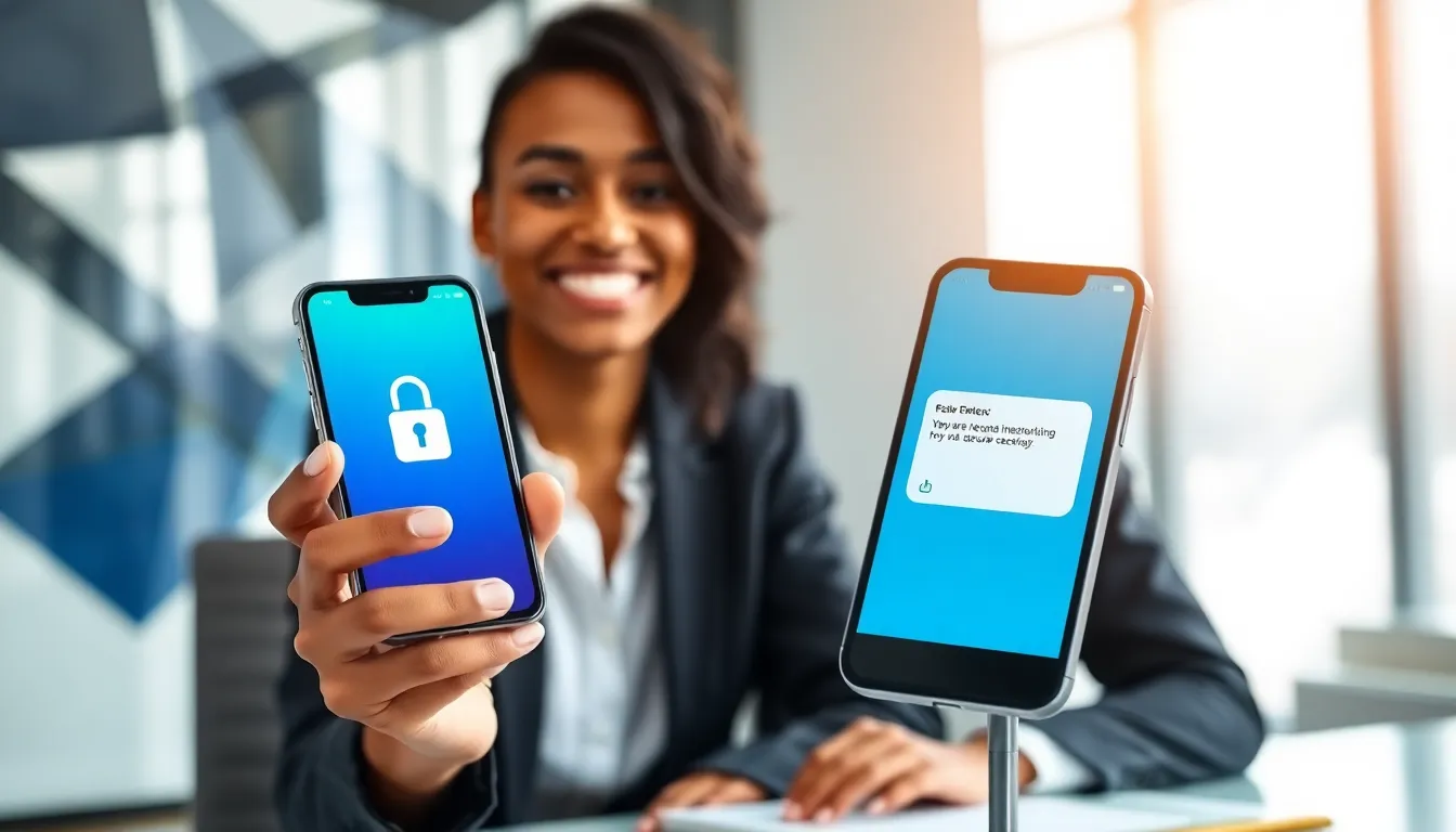 a smartphone showcasing a secure texting app interface.