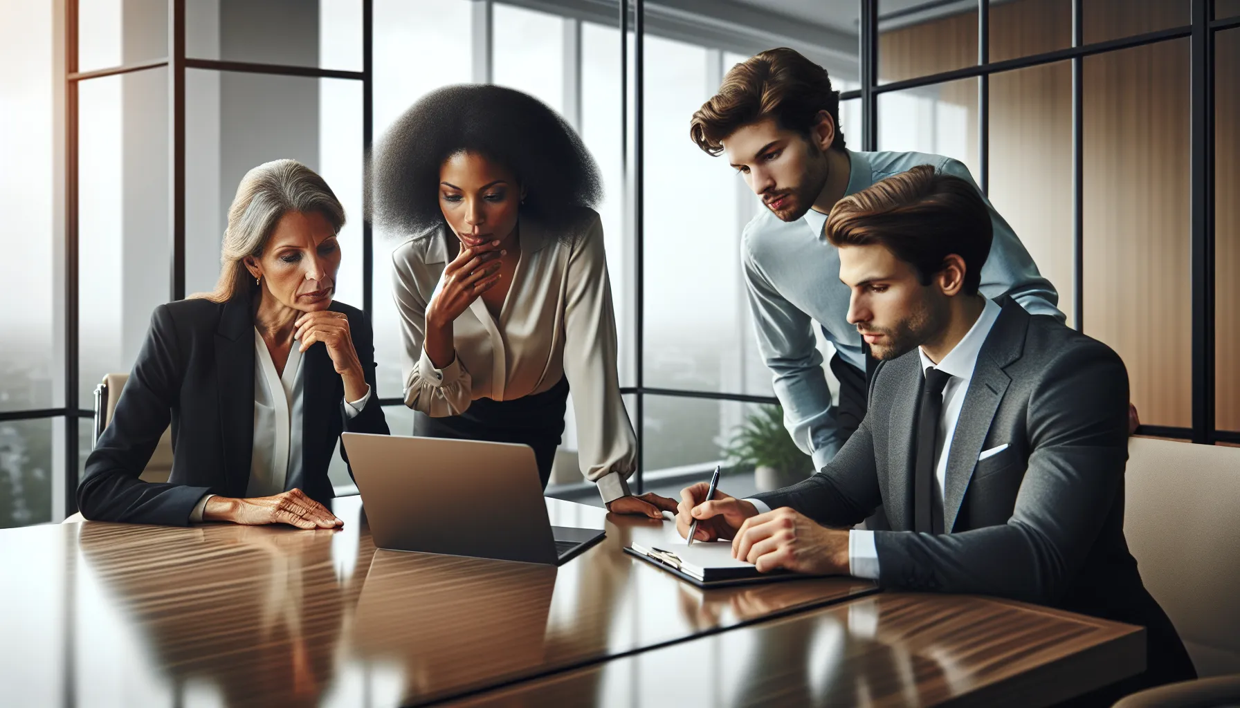 diverse professionals discussing phone number verification in a modern office.