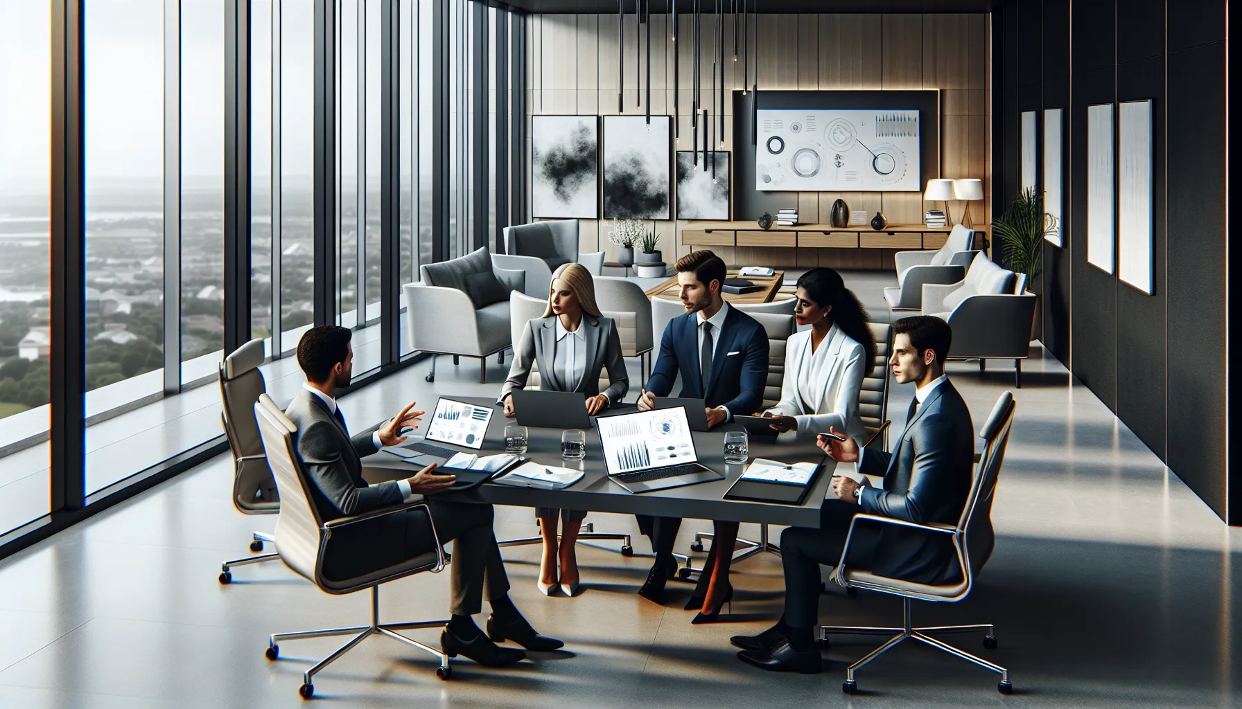 diverse professionals collaborating in a modern office environment.