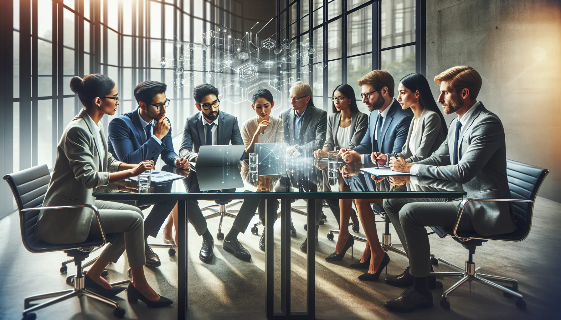 diverse professionals collaborating in a modern office setting.