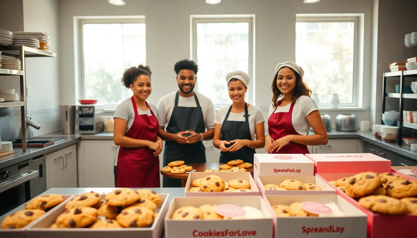diverse bakers preparing various cookies in a bright kitchen.