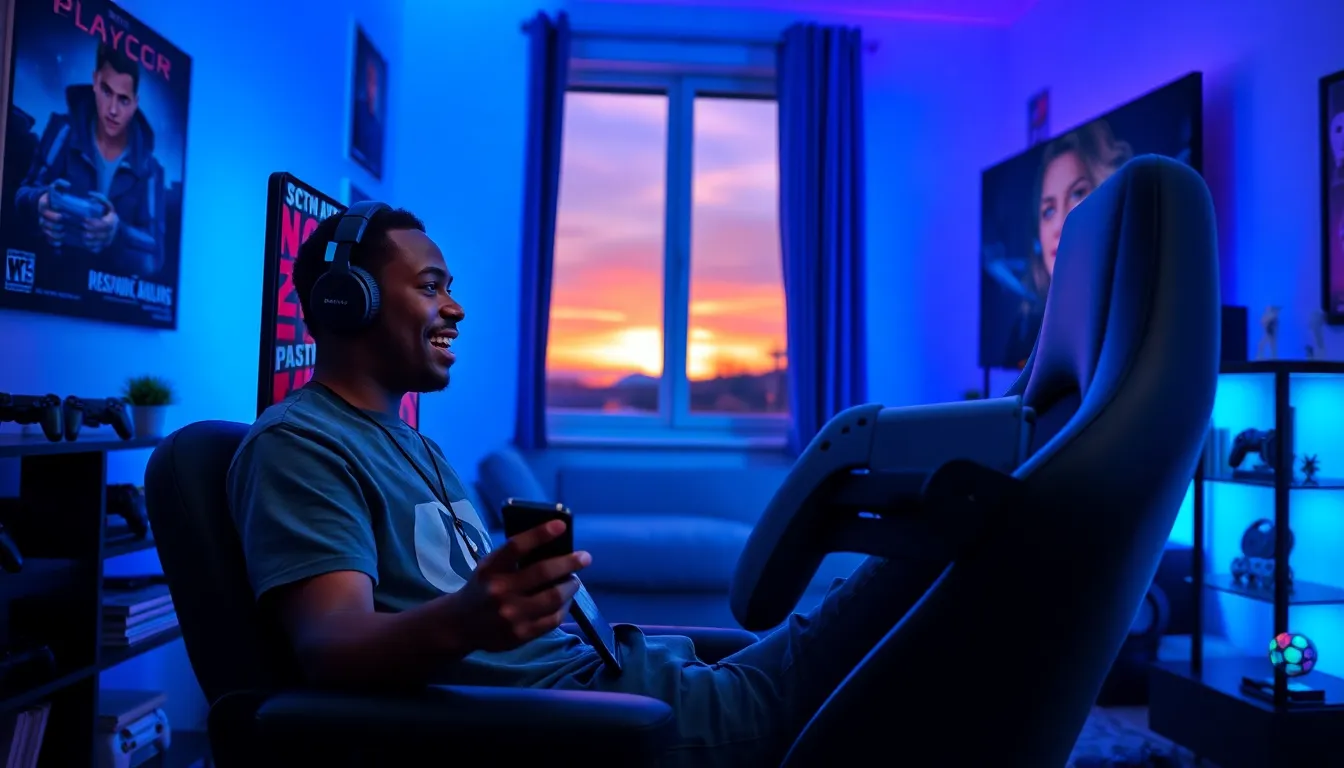 A young gamer enjoying PlayStation games in a cozy gaming room.