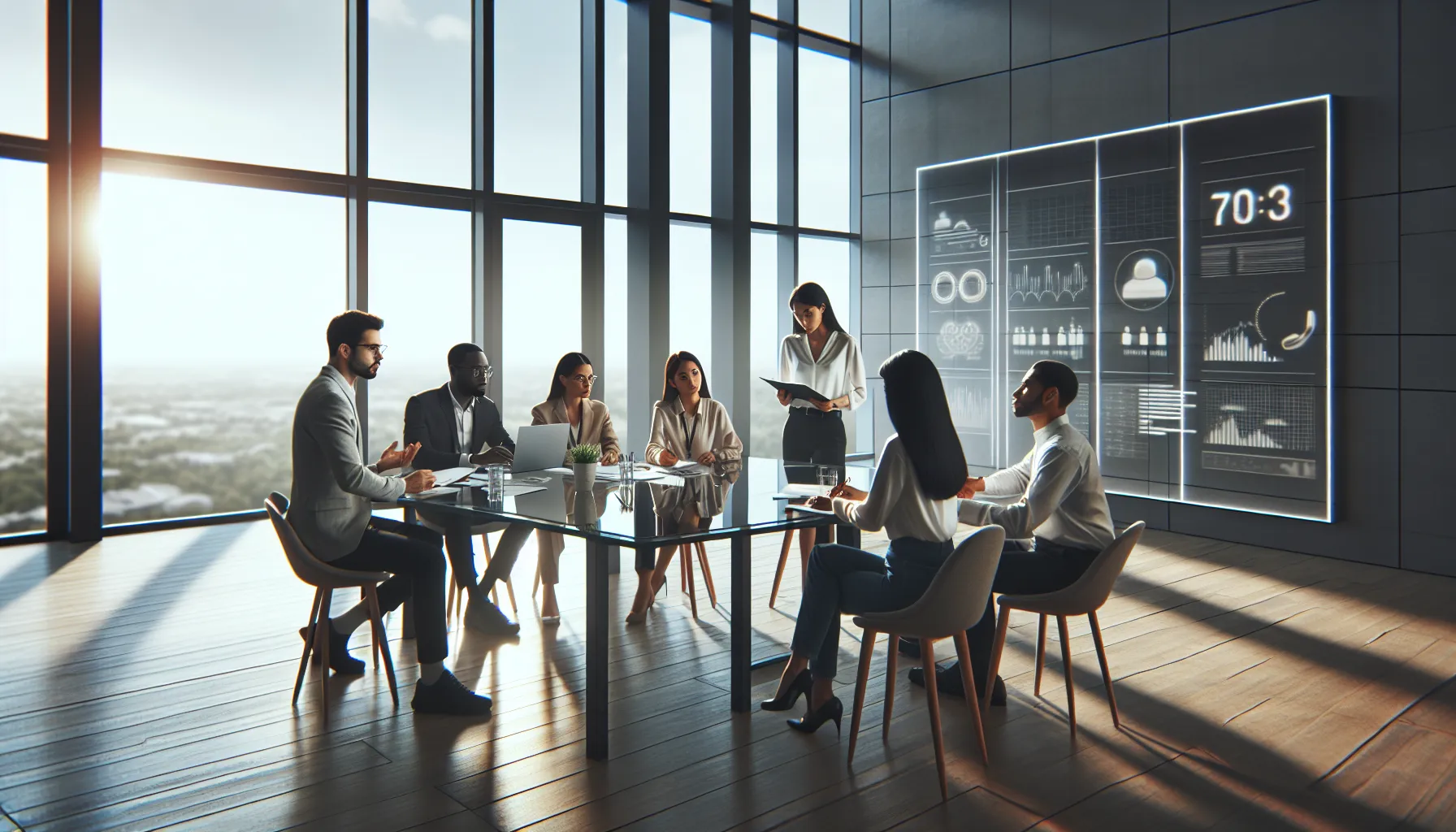 diverse team discussing customer service strategies in a modern office.