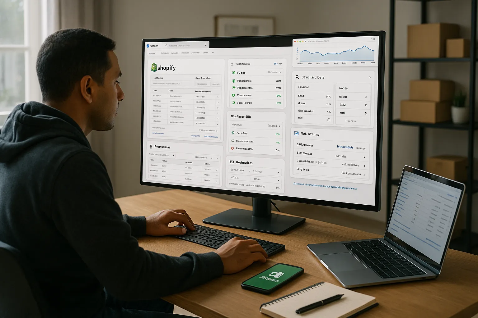 Marketer using multiple Shopify SEO apps to replicate Rank Math–style workflow.