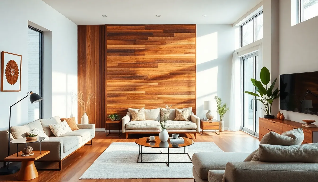 modern living room with sustainable materials and eco-friendly designs.