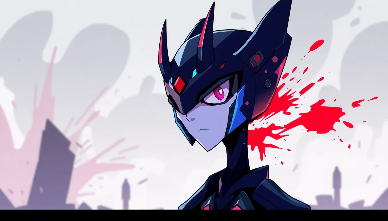 Fanart of Cyn, a character from Murder Drones in a dystopian setting.