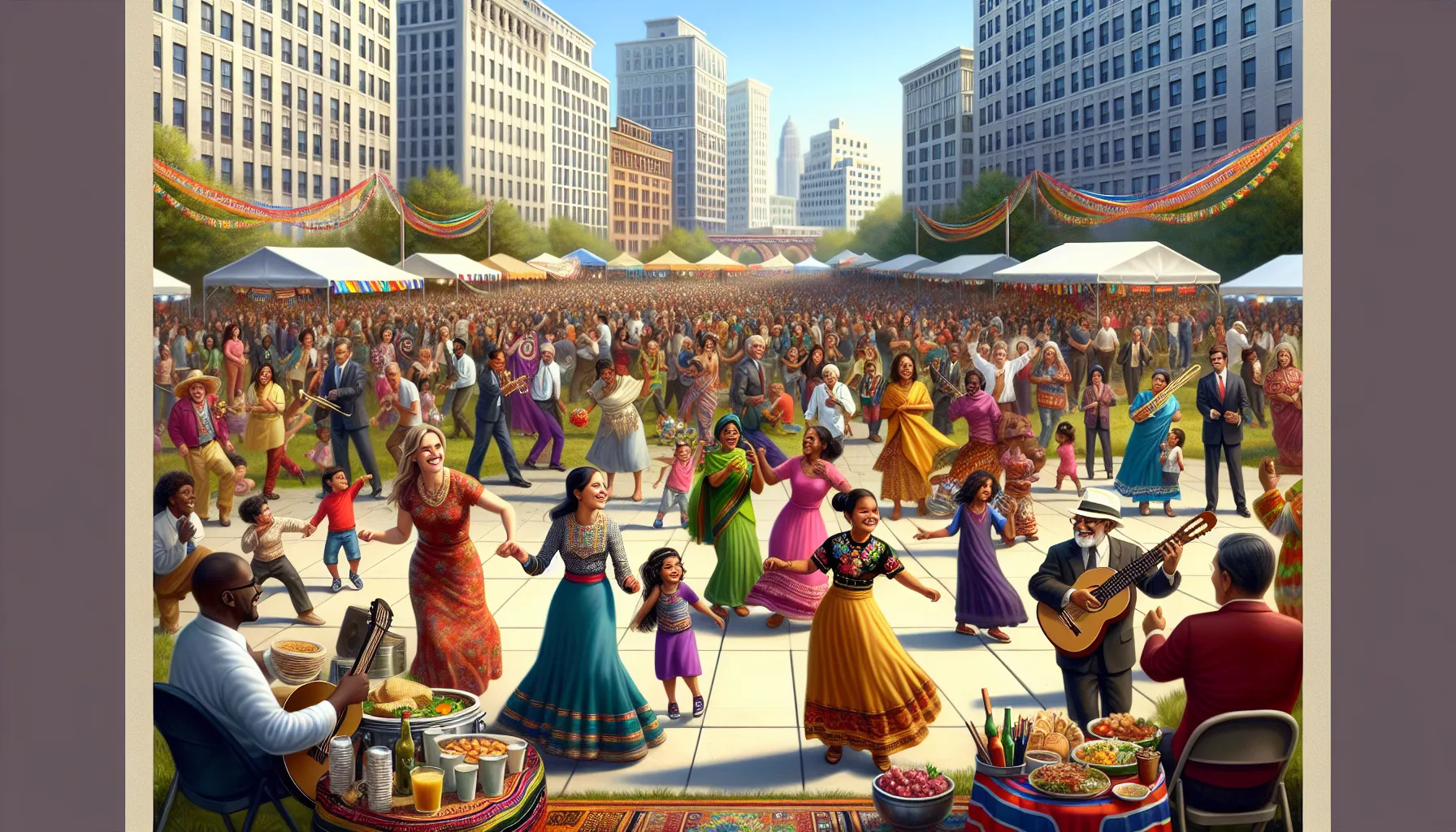 diverse community celebrating Nicgerakios festival in a park.