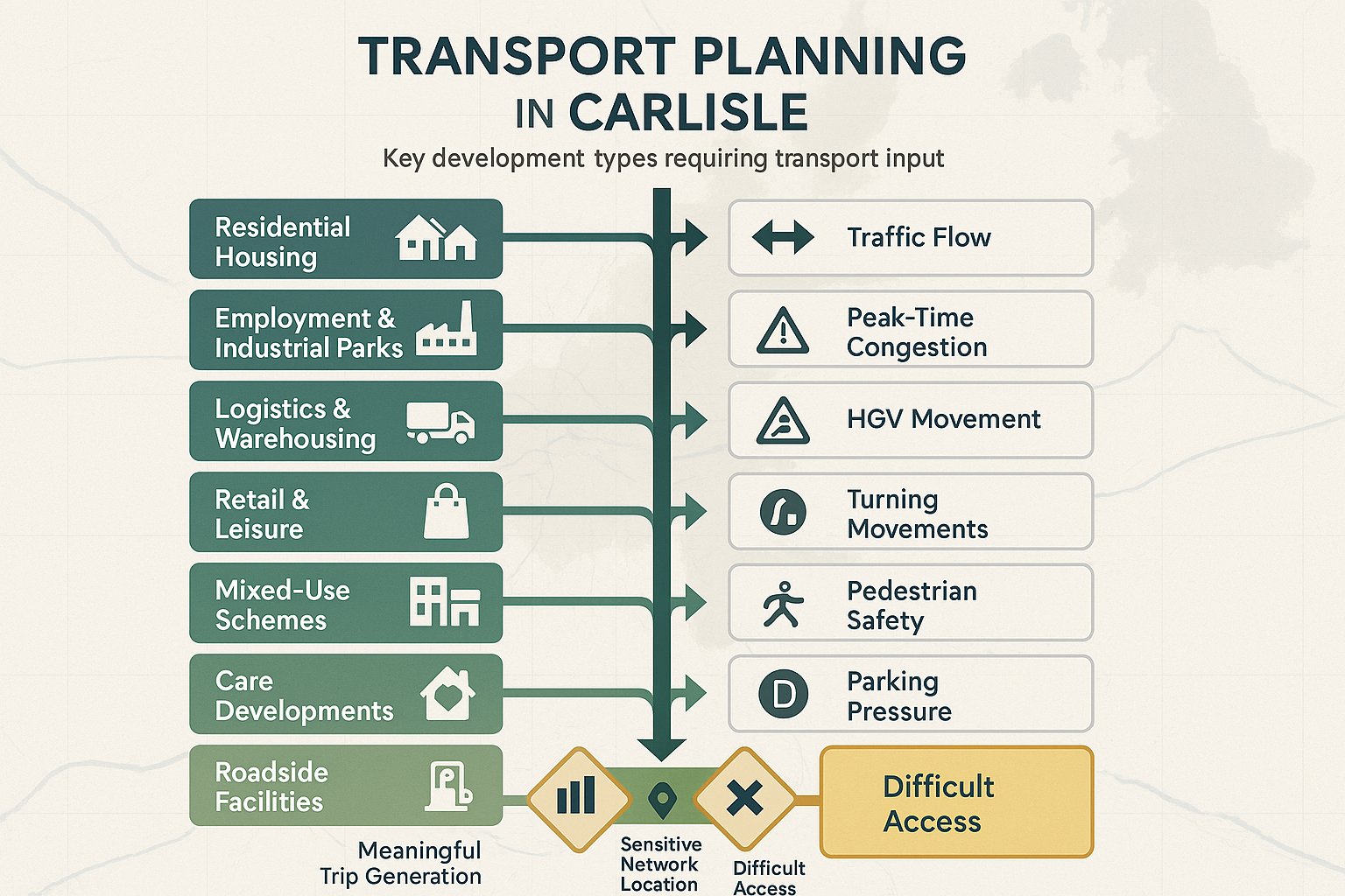 Infographic of Carlisle development types that often need transport planning input.