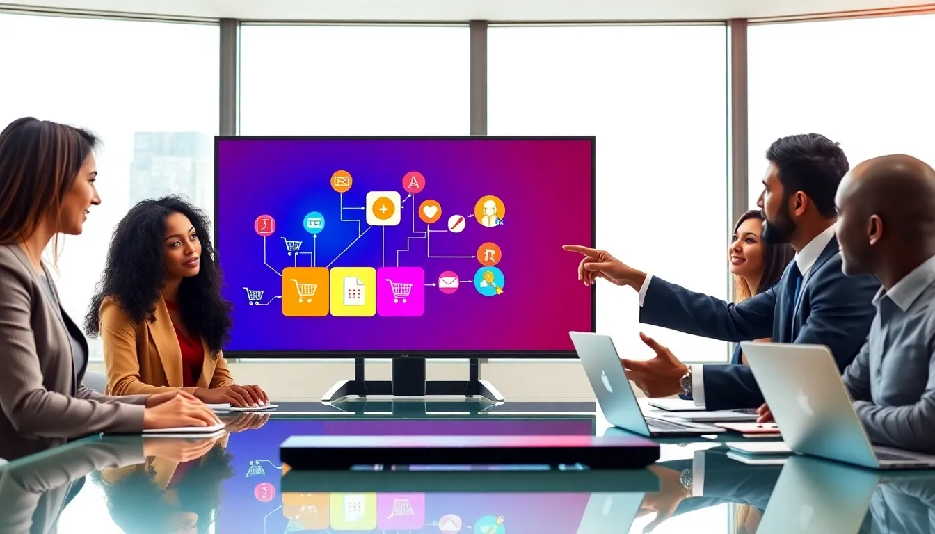 professionals discussing website cookies in a modern office setting.
