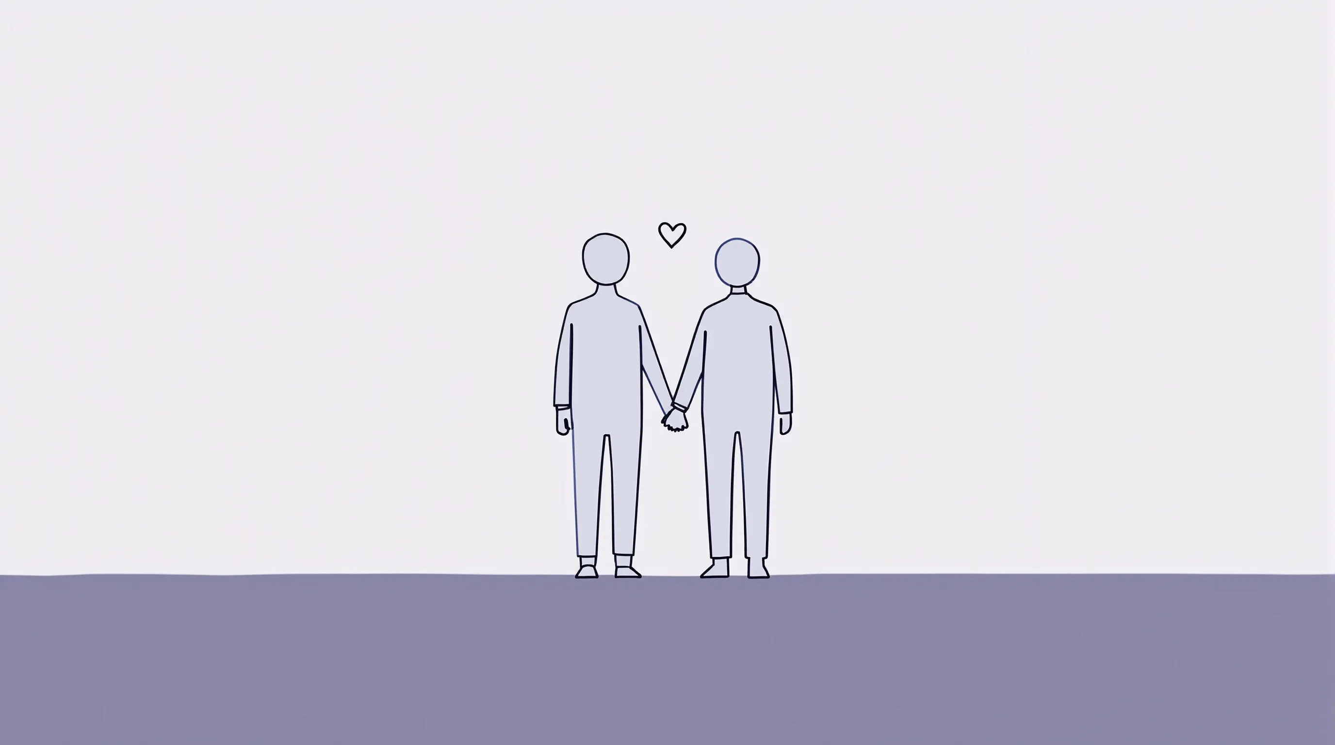 Two simple silhouettes standing together with a small heart icon between them.