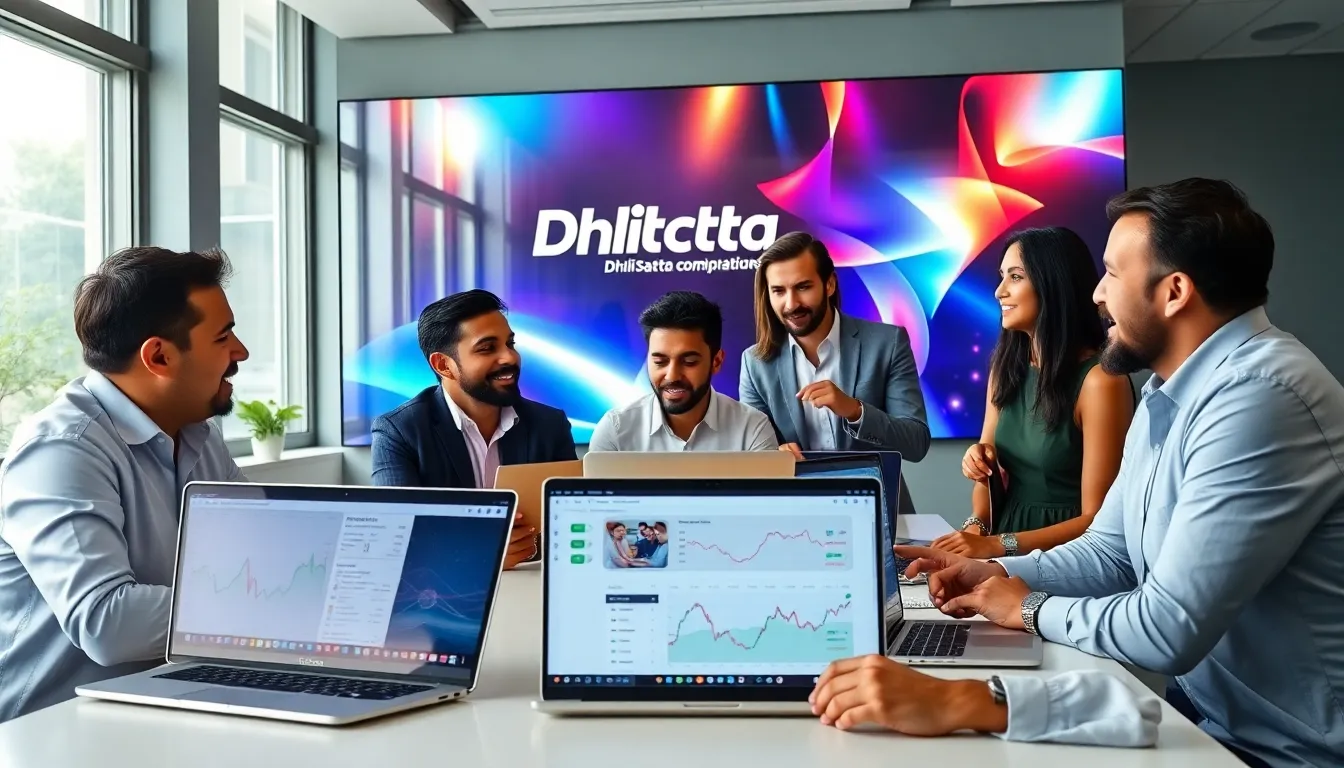 professionals discussing online betting strategies in a modern office.