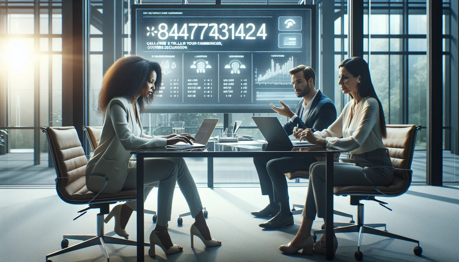 diverse team discussing the significance of toll-free number 8447731424.