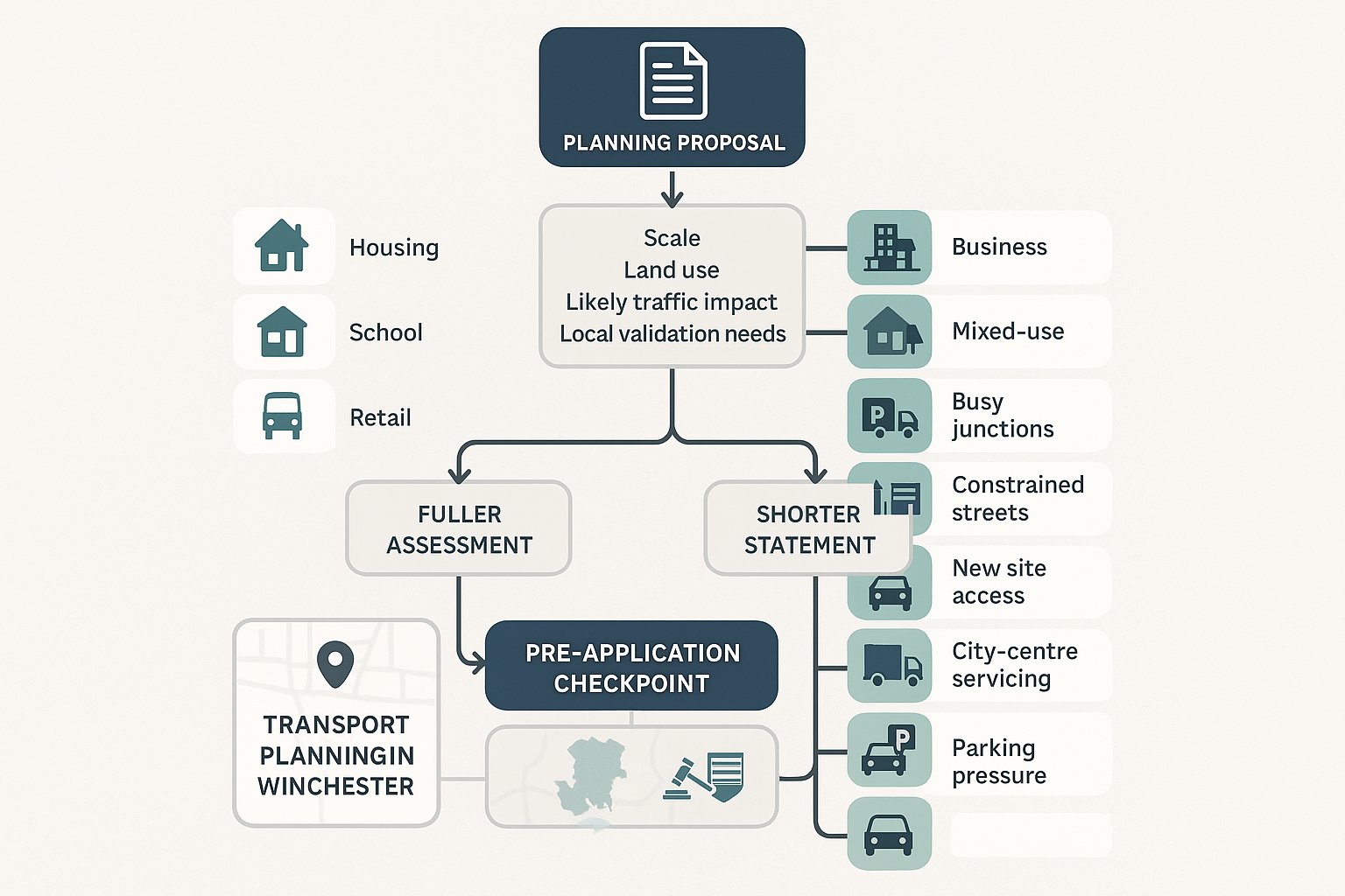 Decision tree showing when transport assessment or statement is needed in Winchester.
