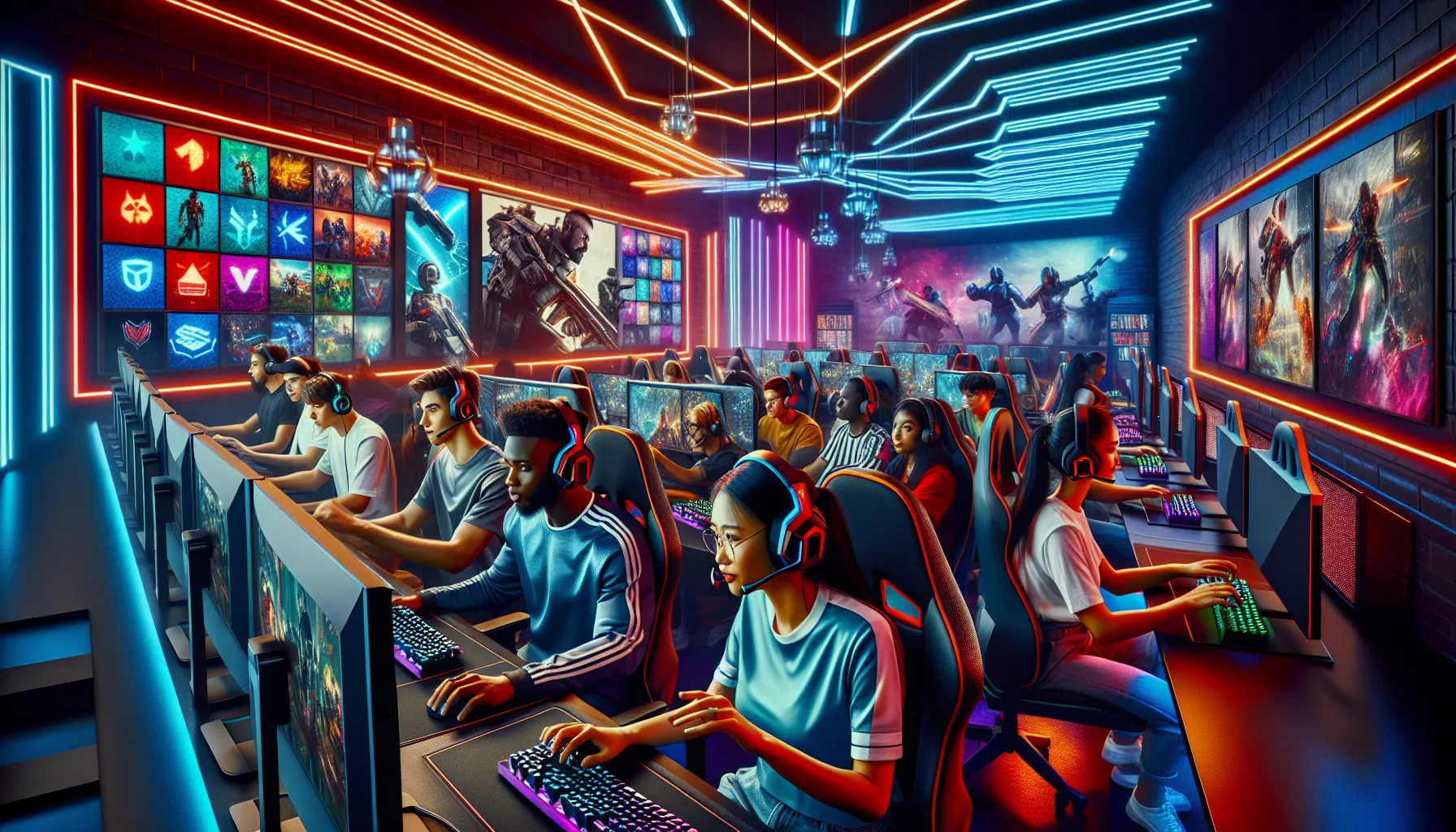 diverse gamers interacting in a modern gaming environment.