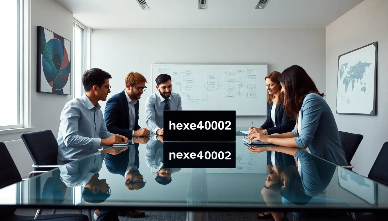 IT team discussing software error in a modern office.
