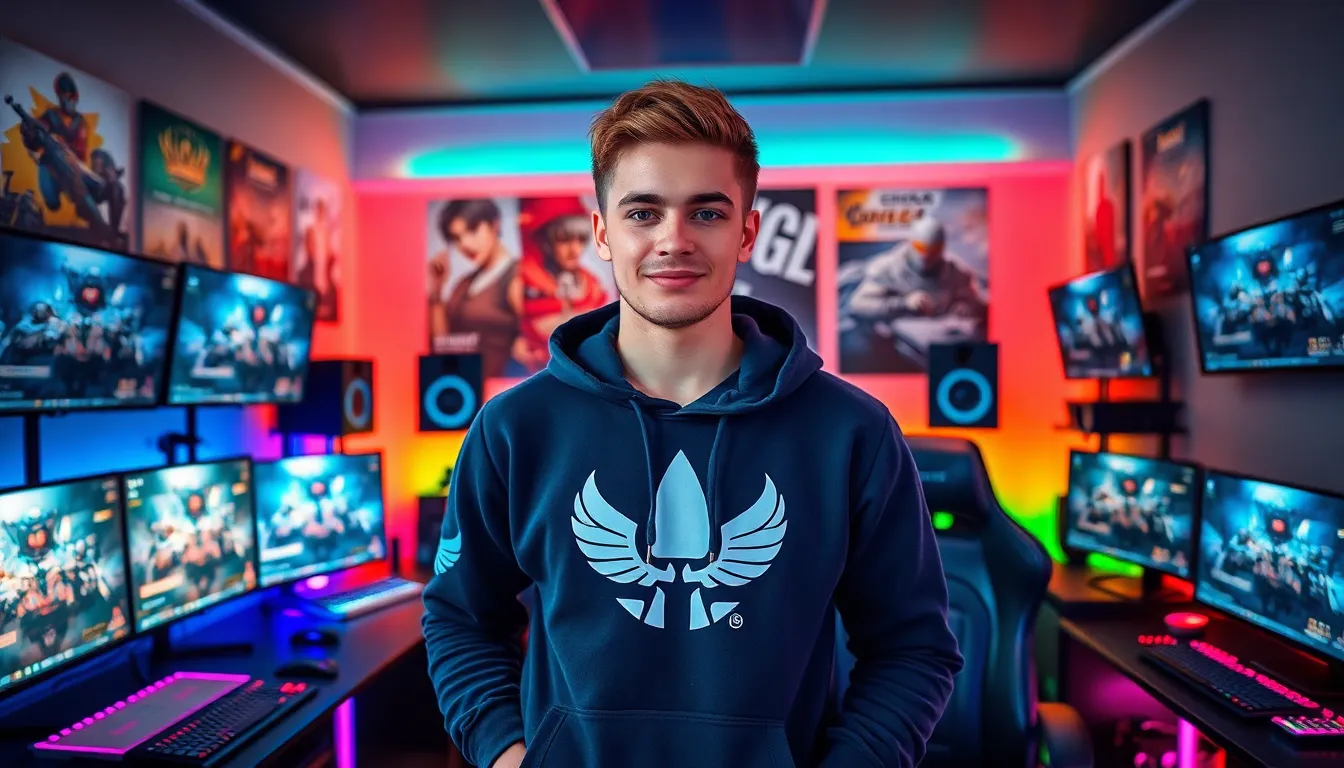 GregThemadrussian streaming in a vibrant gaming studio.