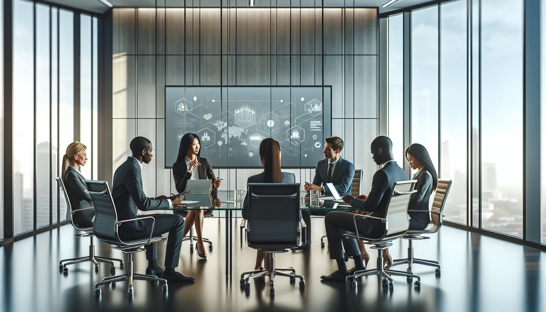 diverse team discussing technology implementation in a modern conference room.