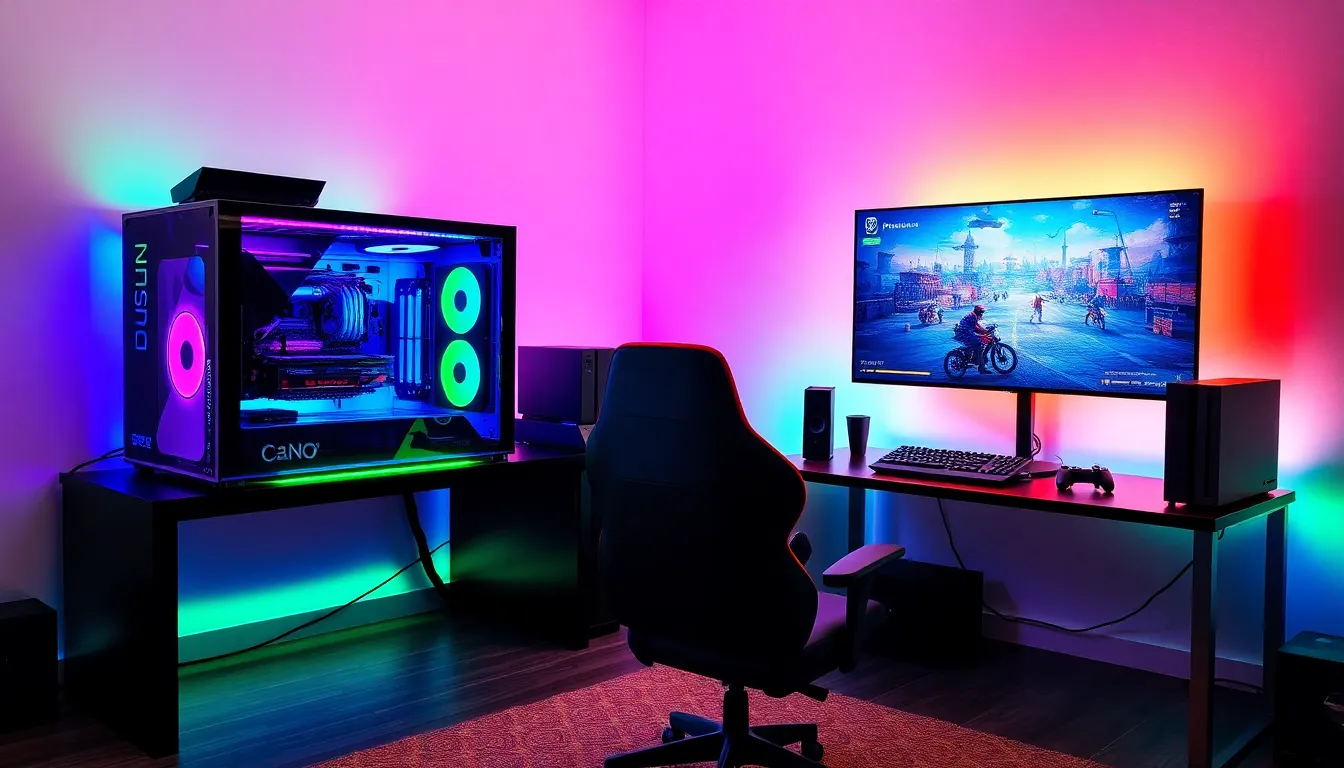 comparison of a high-end gaming PC and a sleek gaming console setup.