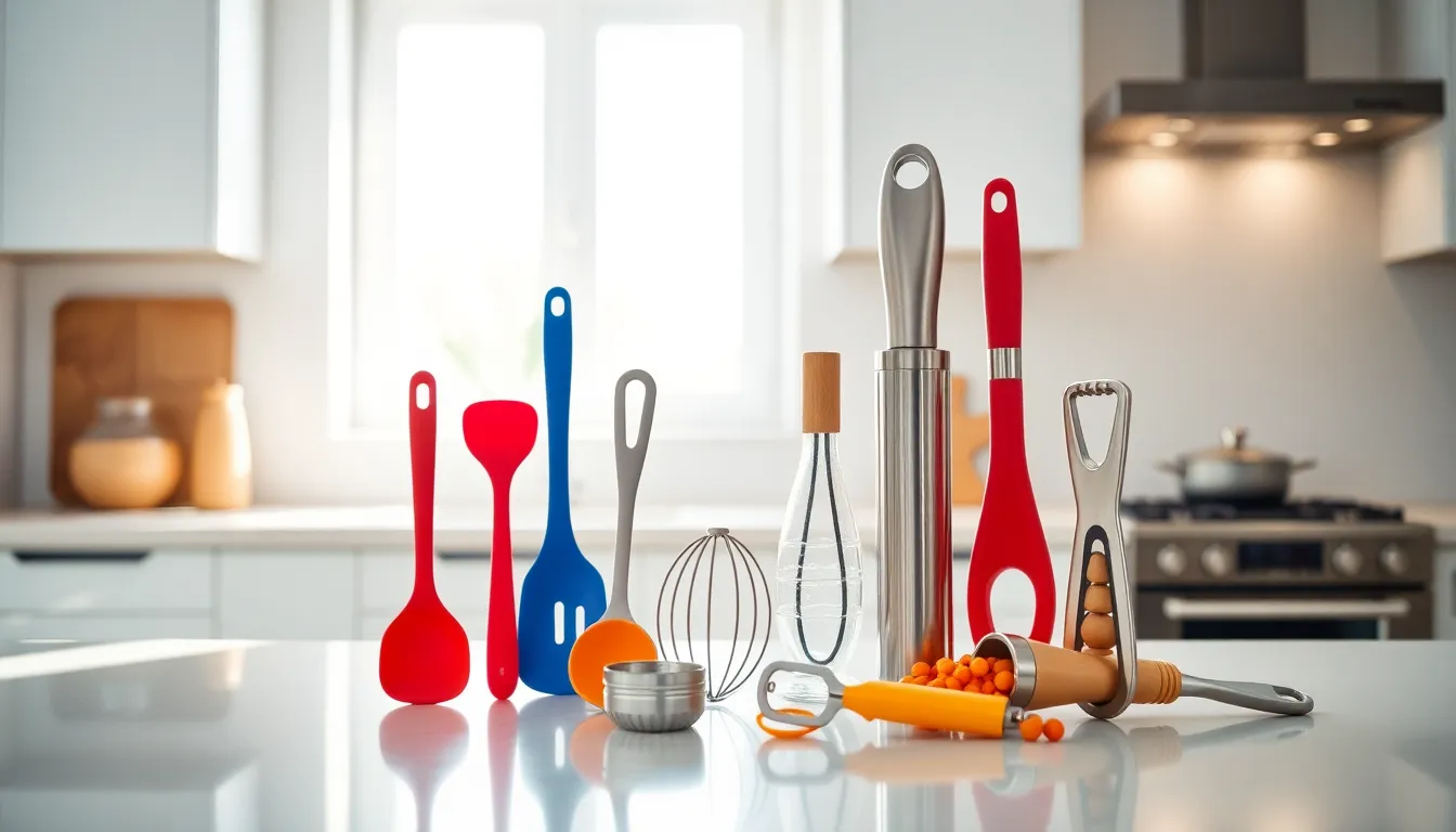 A collection of kitchen gadgets on a modern countertop.