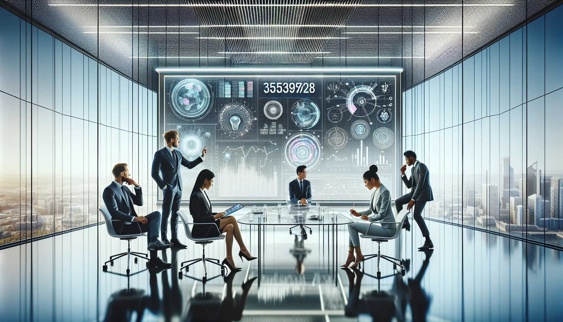 diverse team discussing data analytics in a modern office.