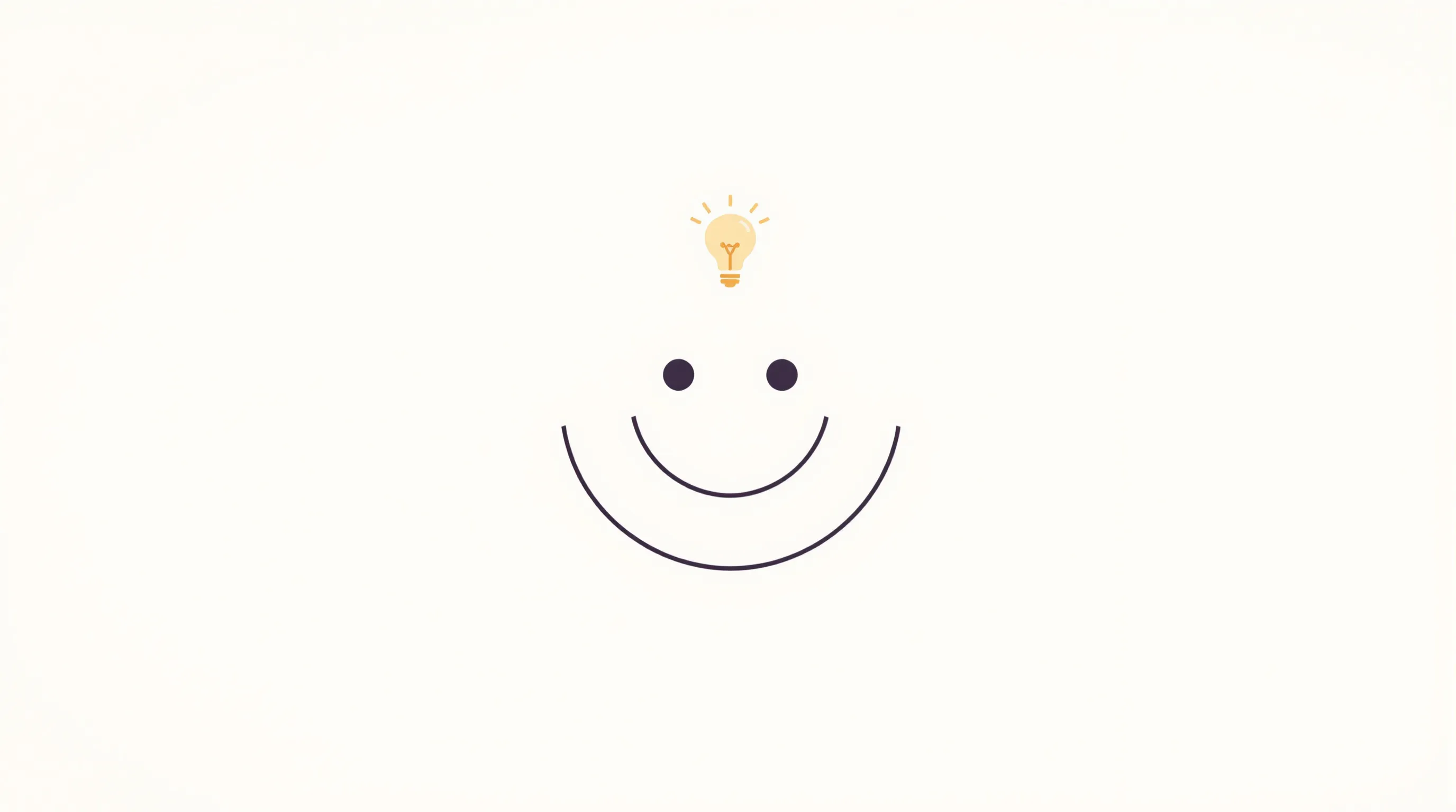 Minimalist smiley face icon with lightbulb symbol on clean neutral background.