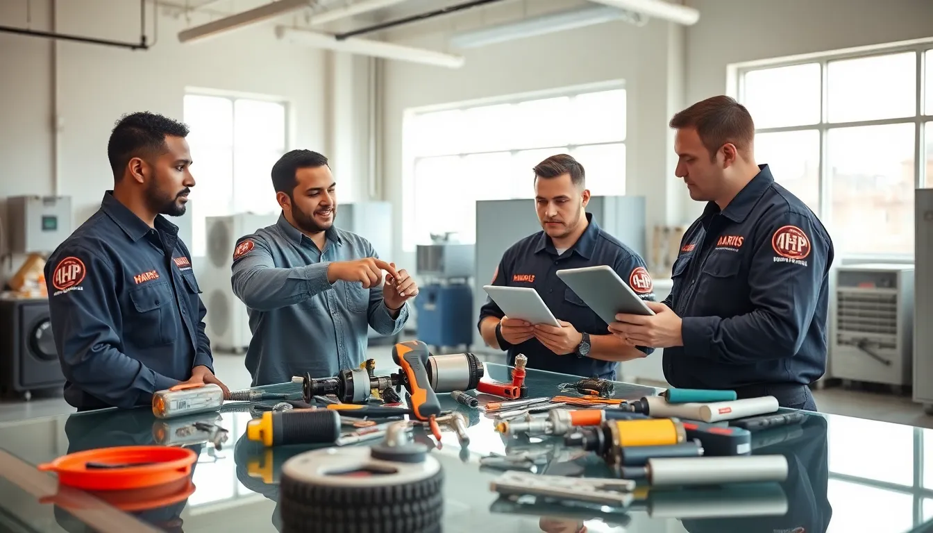 diverse team of technicians collaborating in a modern workshop.