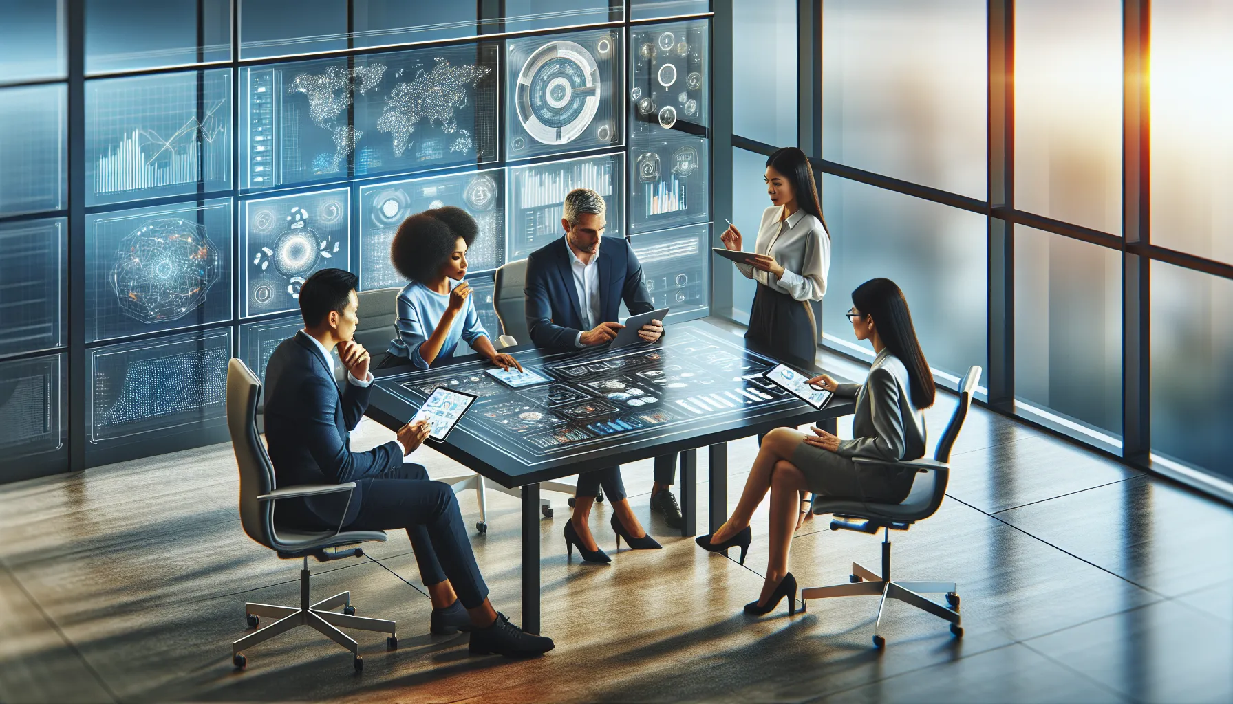 diverse team discussing Wbegpf in a modern office.