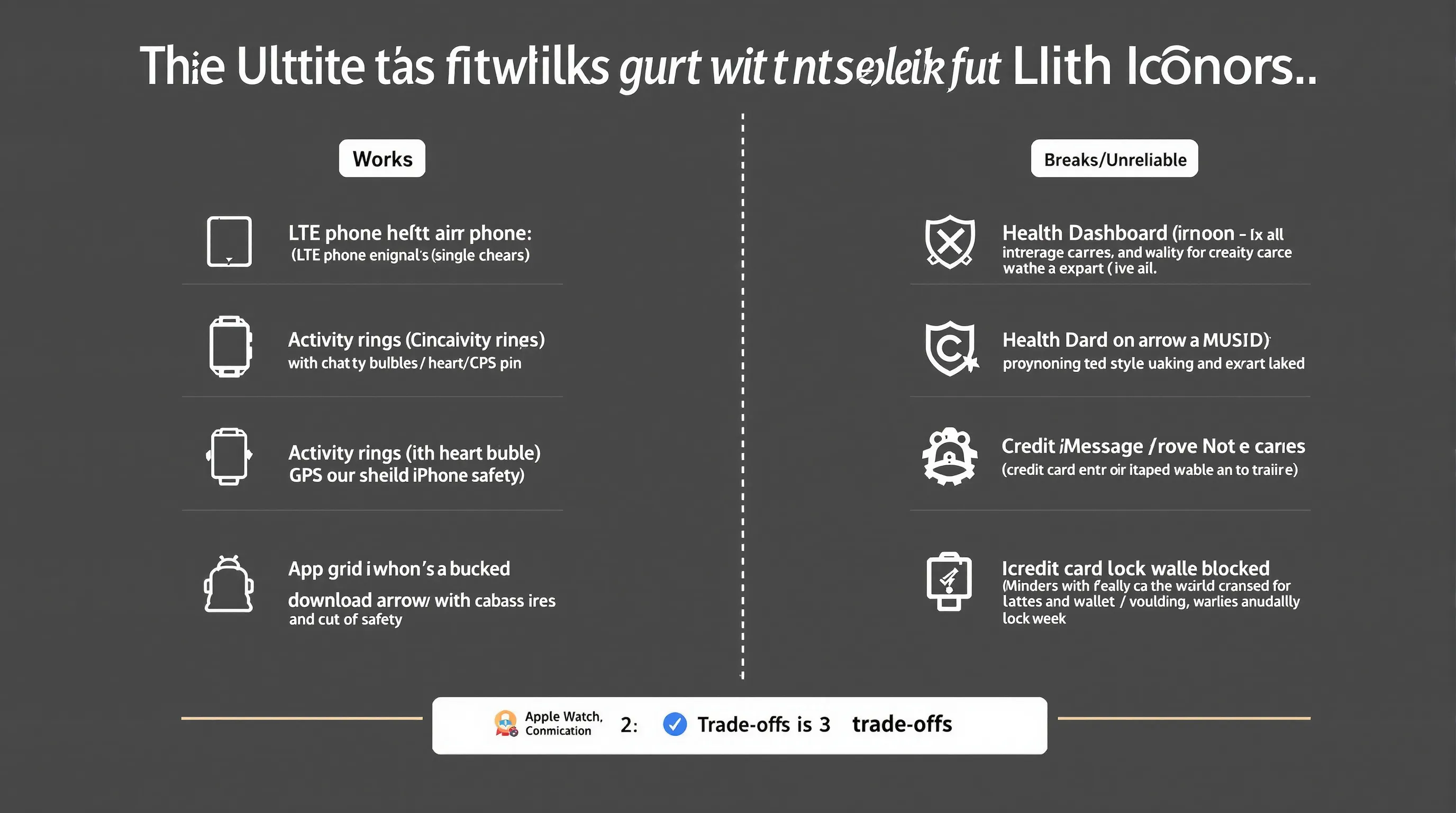 Comparison chart showing Apple Watch features that work with Android versus those that don’t.