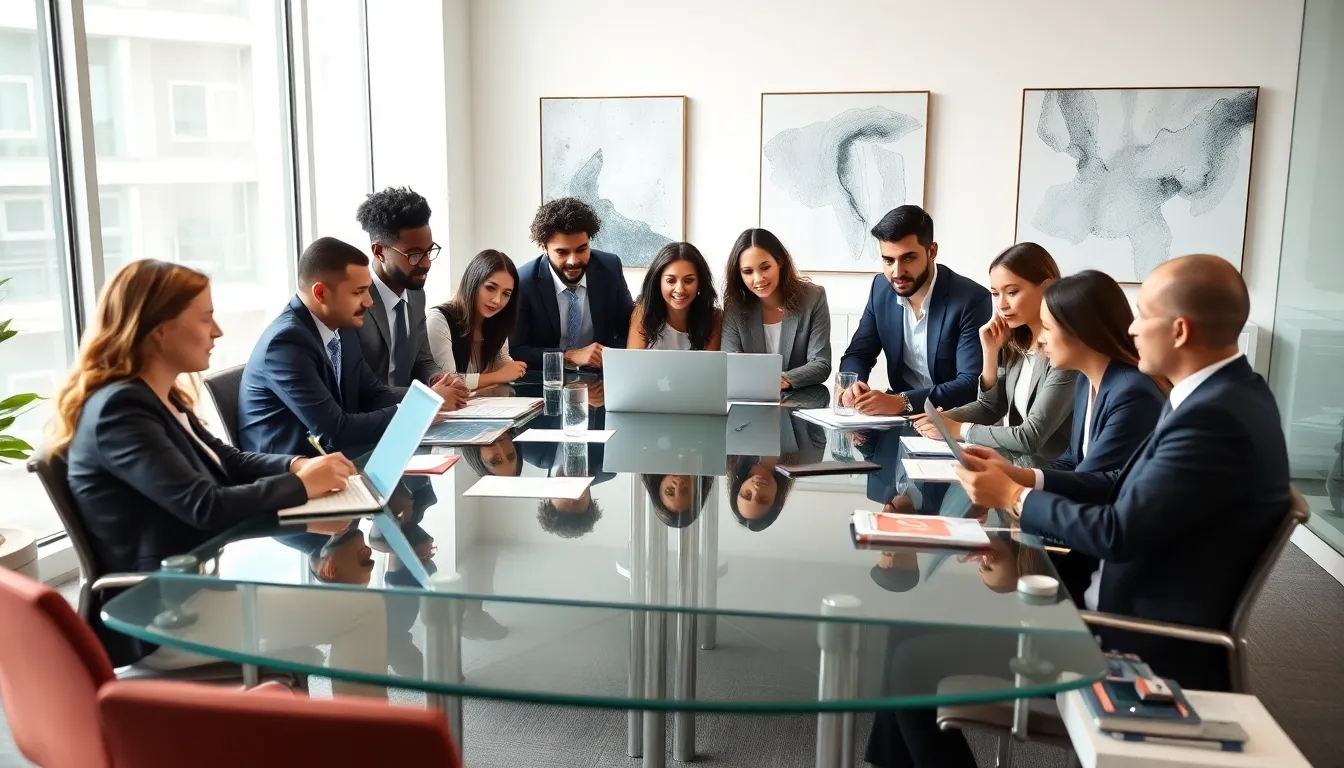 diverse team brainstorming captivating content in a modern office.