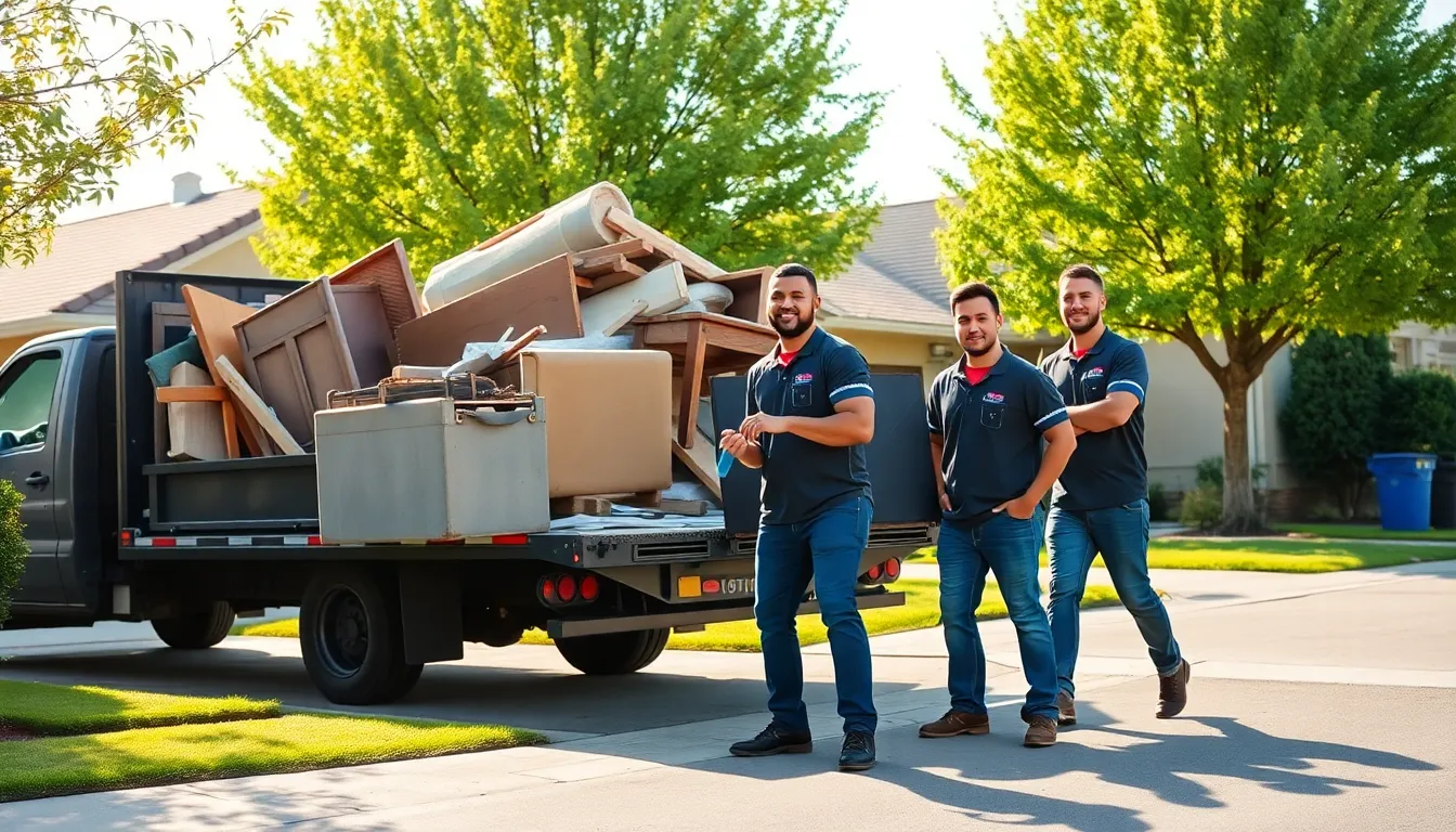 junk haulers removing items from a residential property in Fresno.