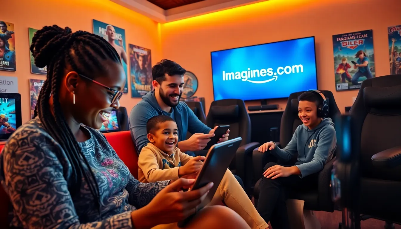 diverse gamers enjoying interactive experiences on Imagineergames.com at home.