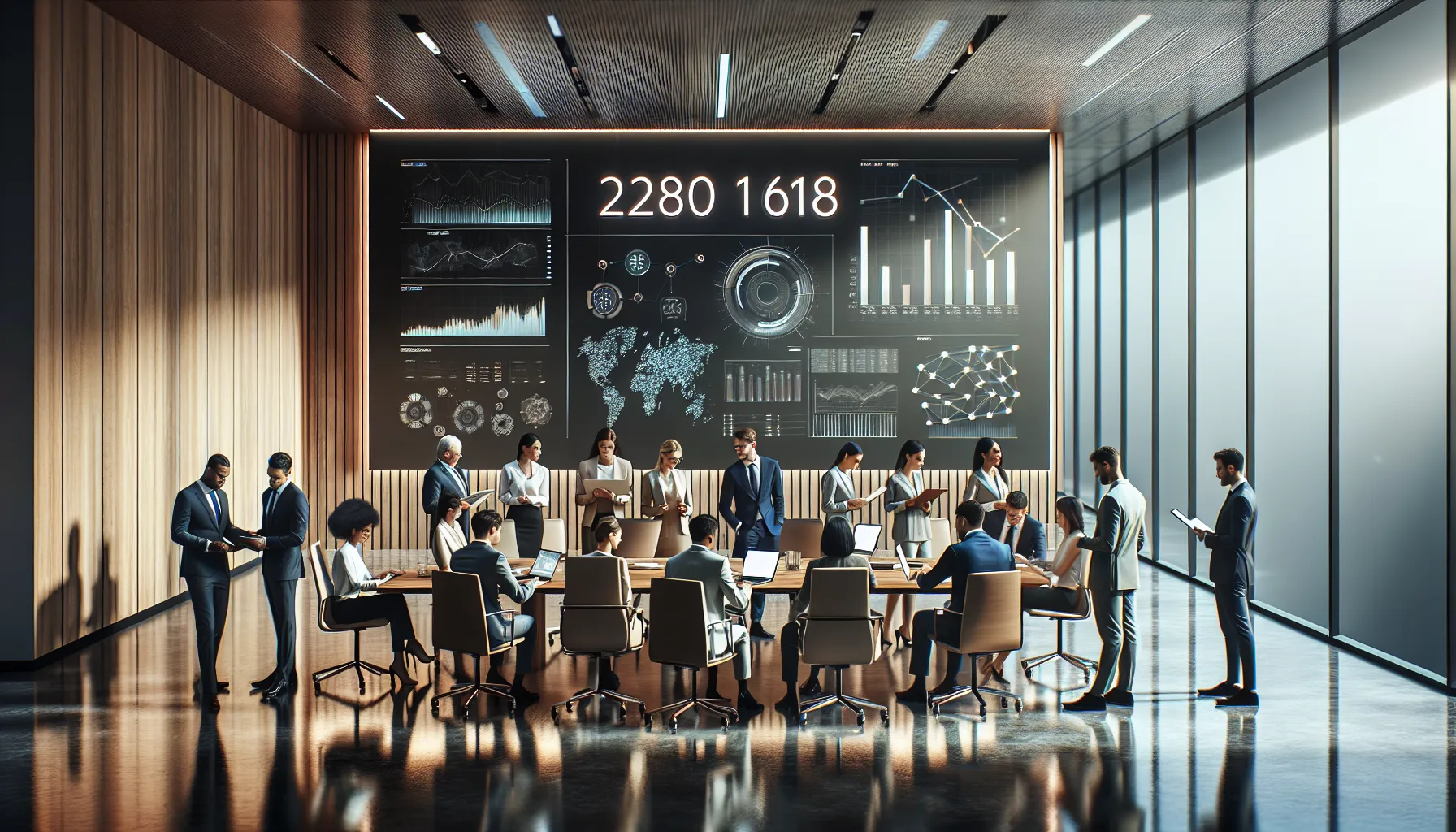 diverse professionals collaborating in a modern office setting.