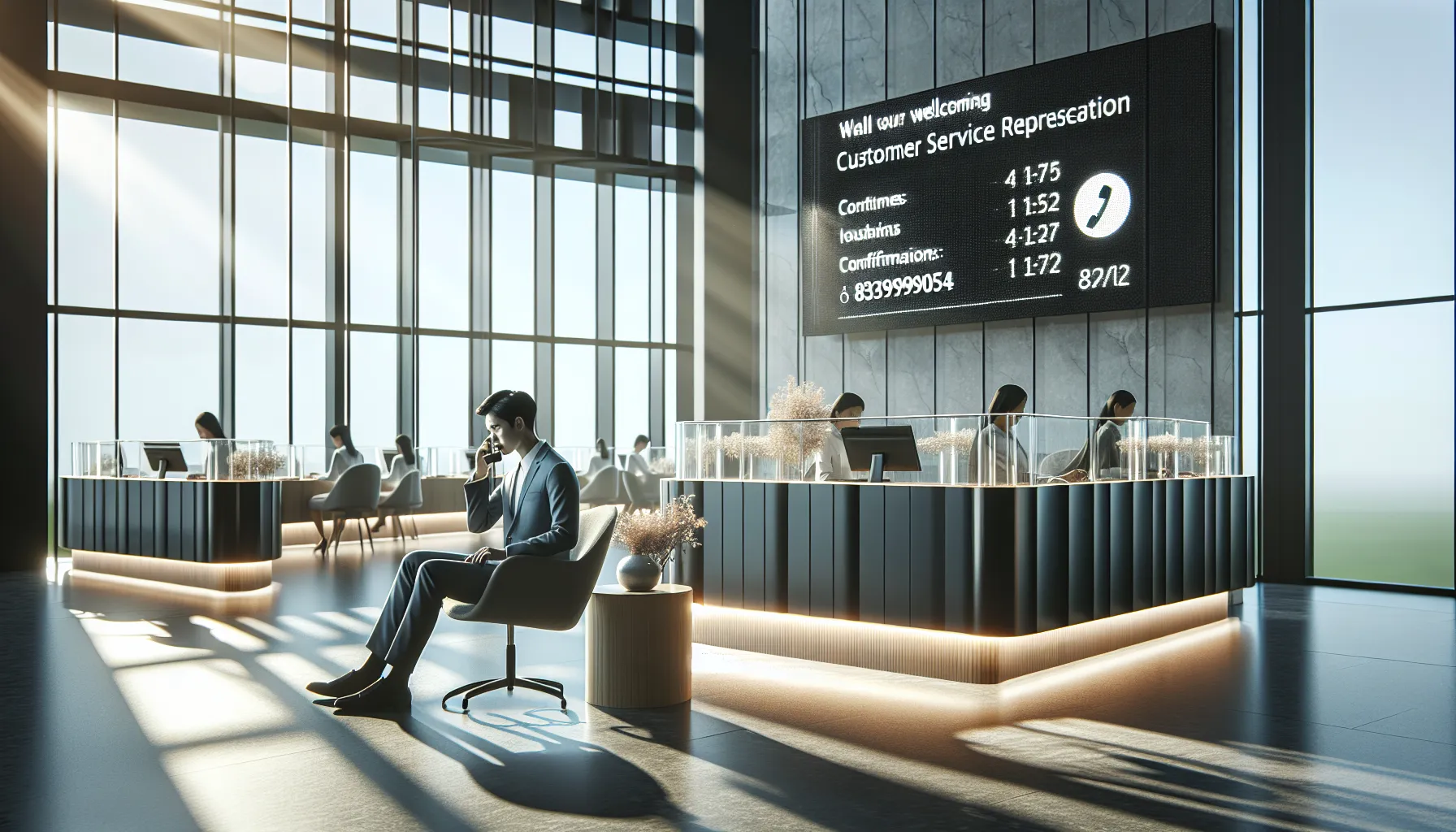 customer service representative in a modern office answering calls.