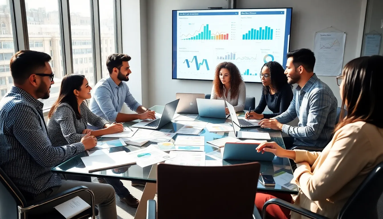 diverse entrepreneurs brainstorming in a modern office setting.