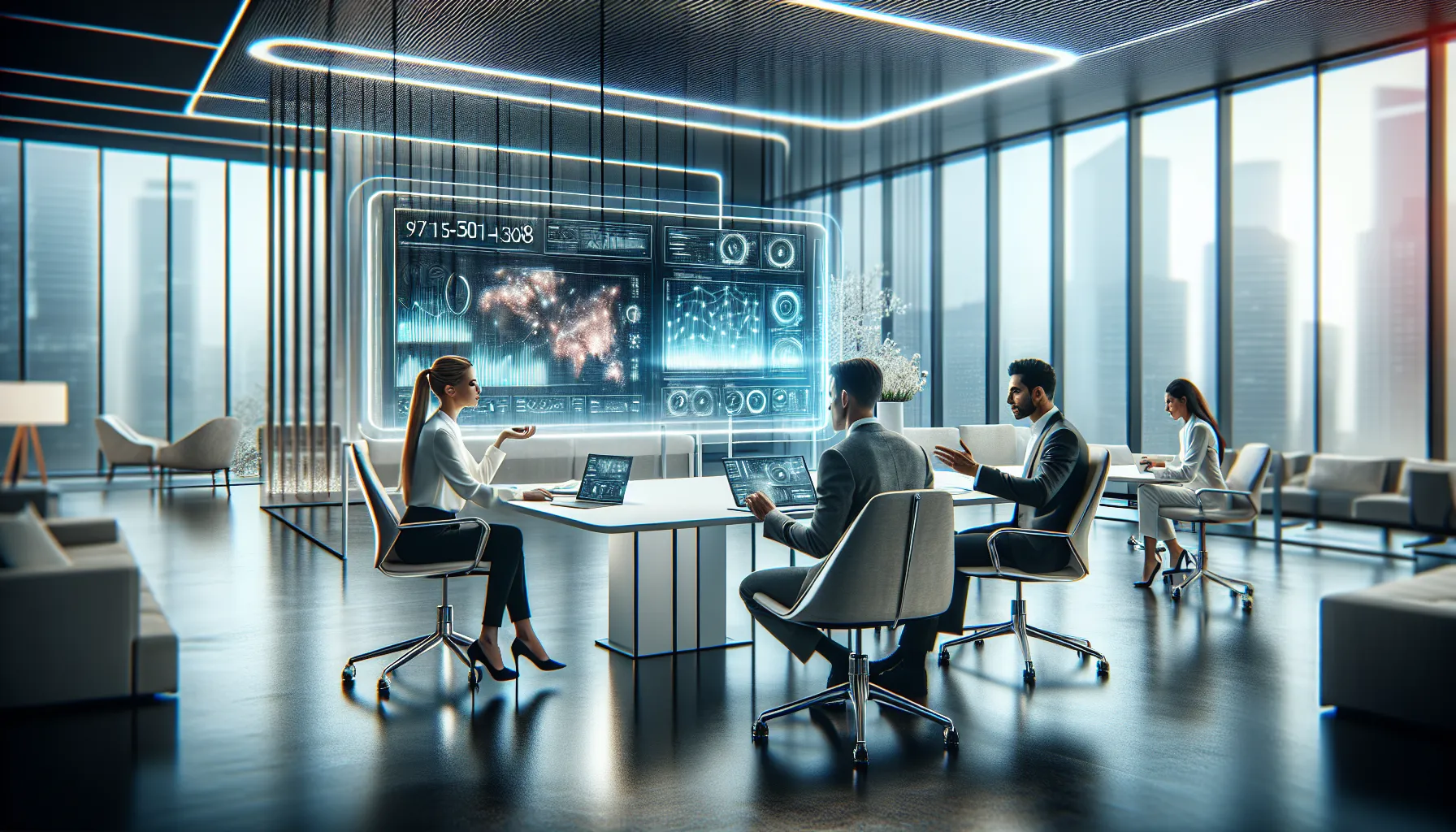 diverse professionals collaborating in a modern office with technology.