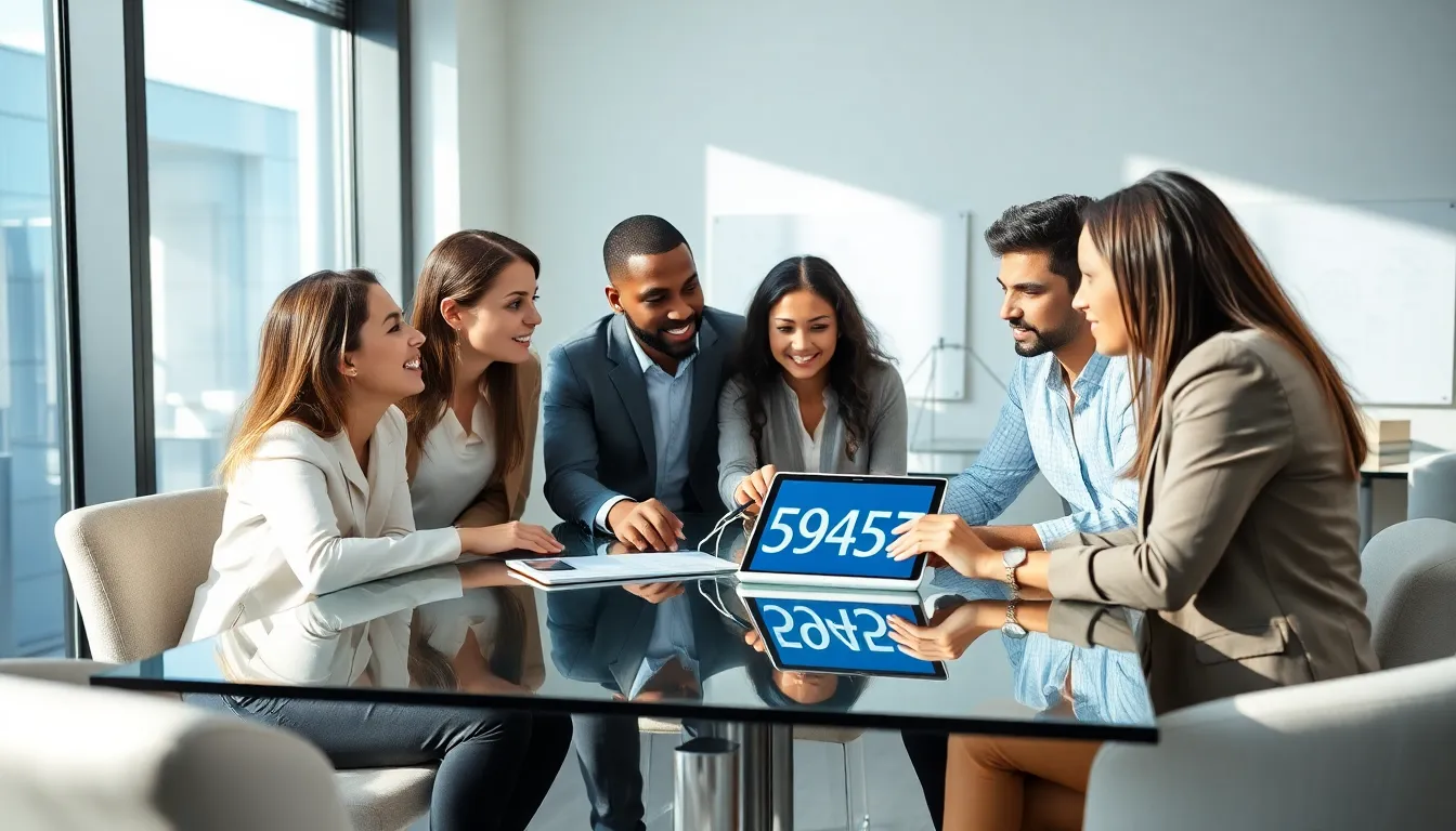 diverse team discussing the significance of a number in a modern office.