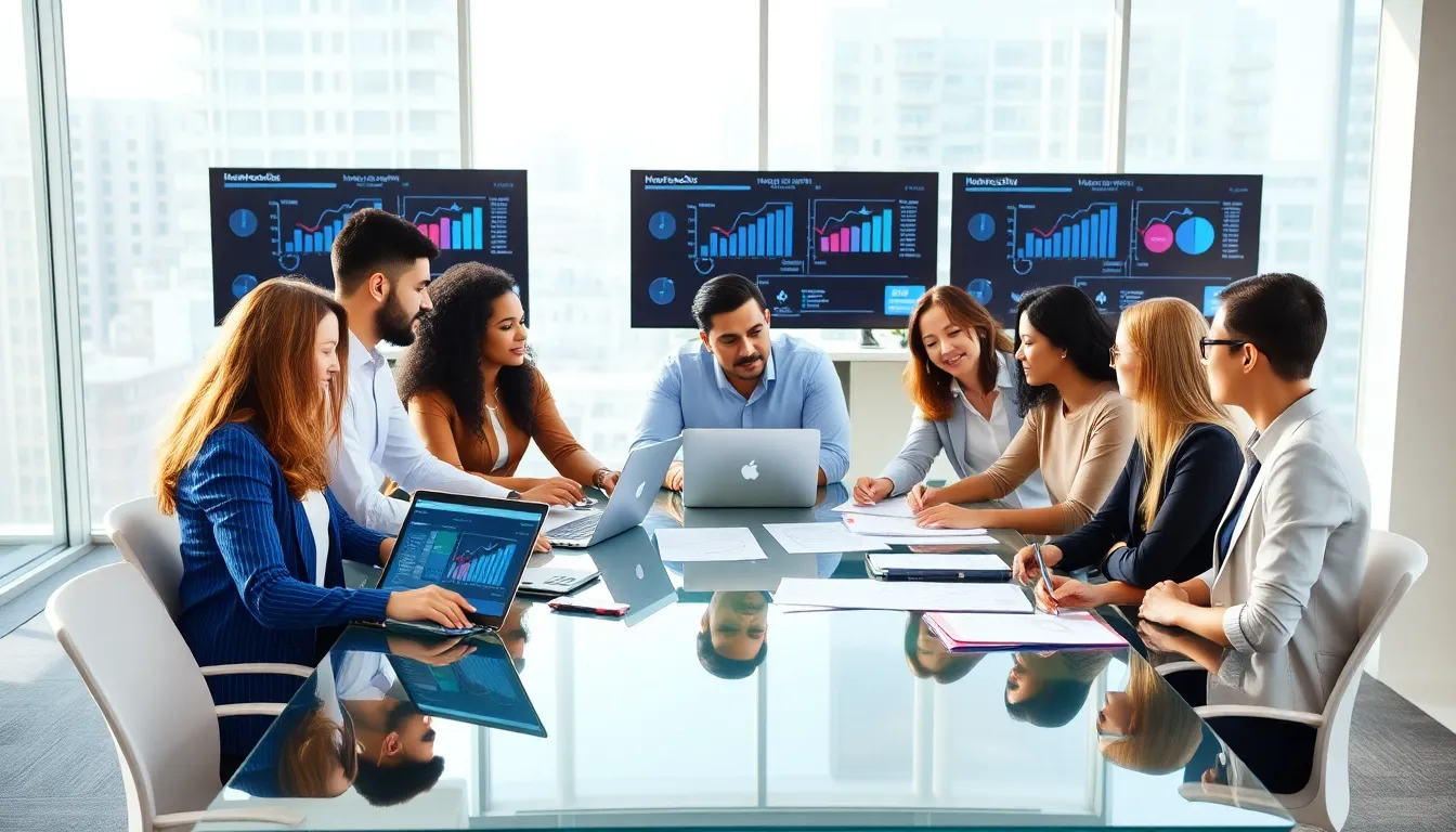 diverse team collaborating in a modern real estate office.