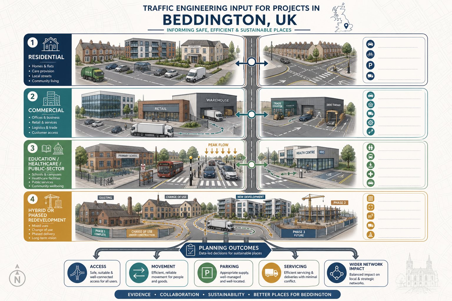 Infographic of project types in Beddington needing traffic engineering input.