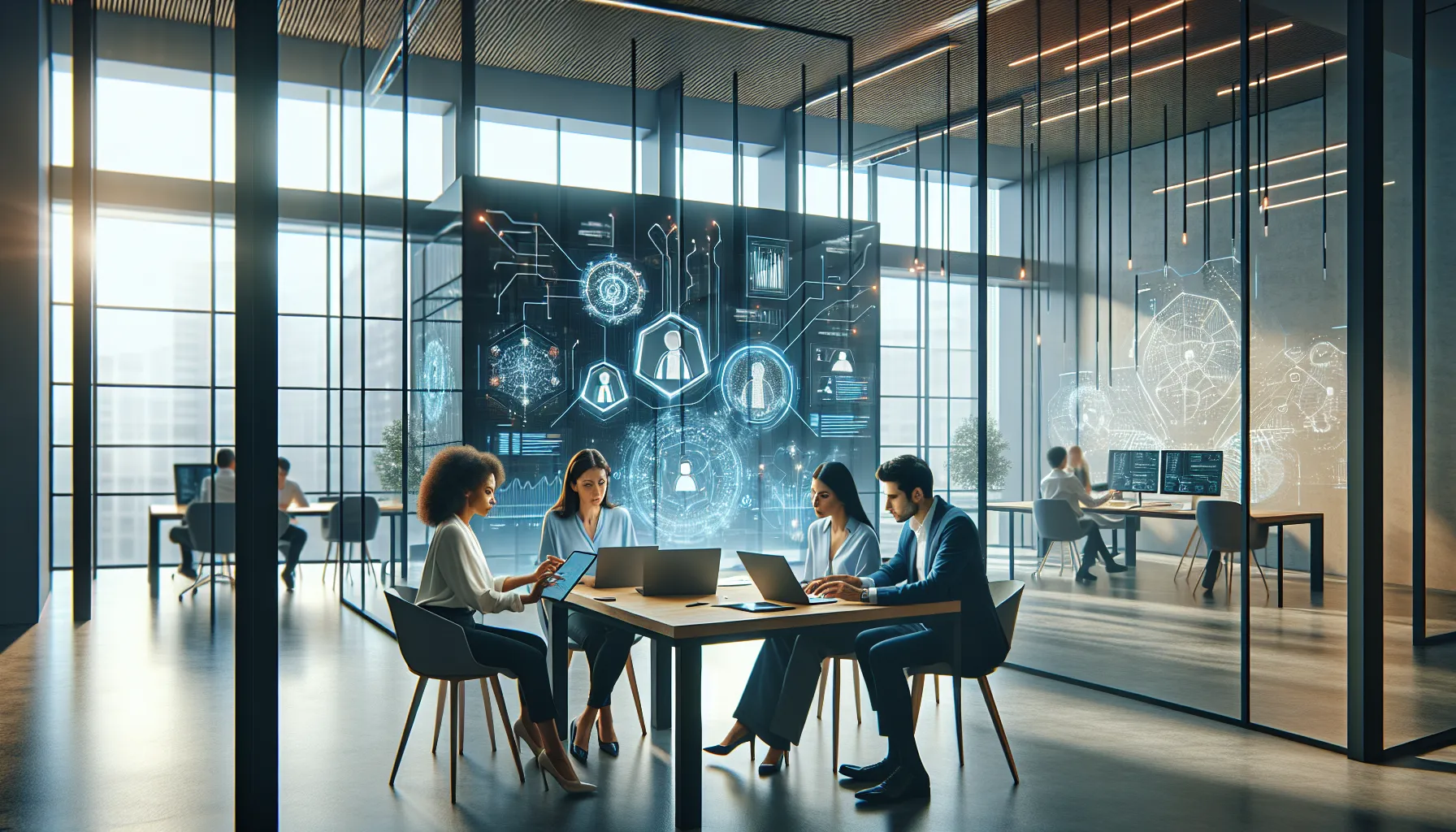 diverse team collaborating on digital experiences in a modern office.