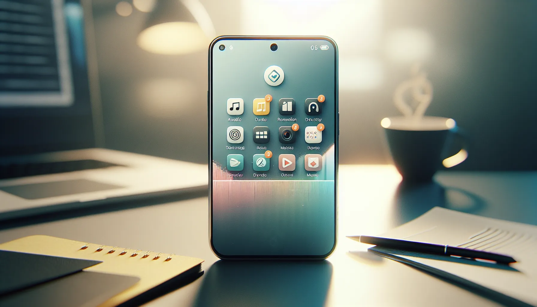 iPhone Utilities folder with essential apps on a modern workspace.