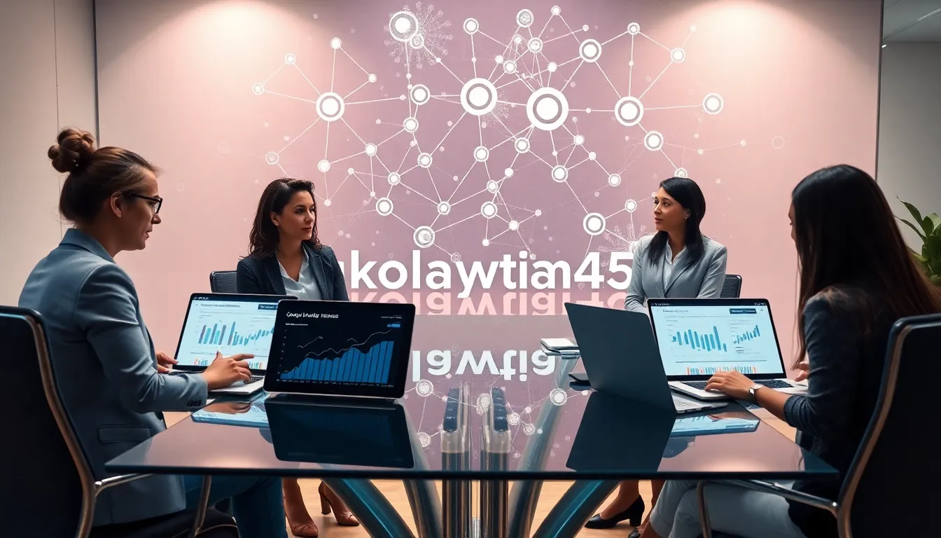 diverse professionals discussing a digital trend in a modern office.