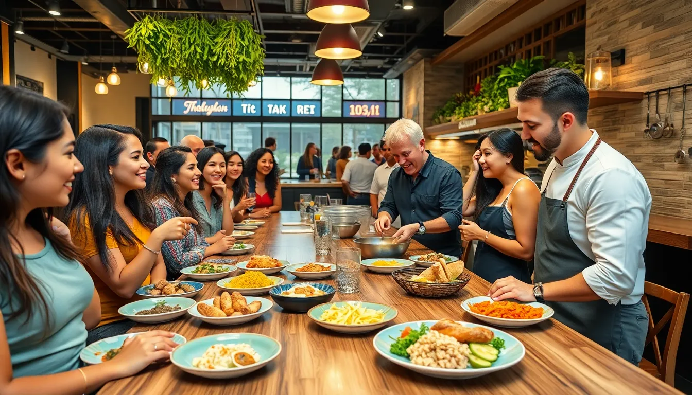diverse travelers engaging in a culinary experience with a local chef.