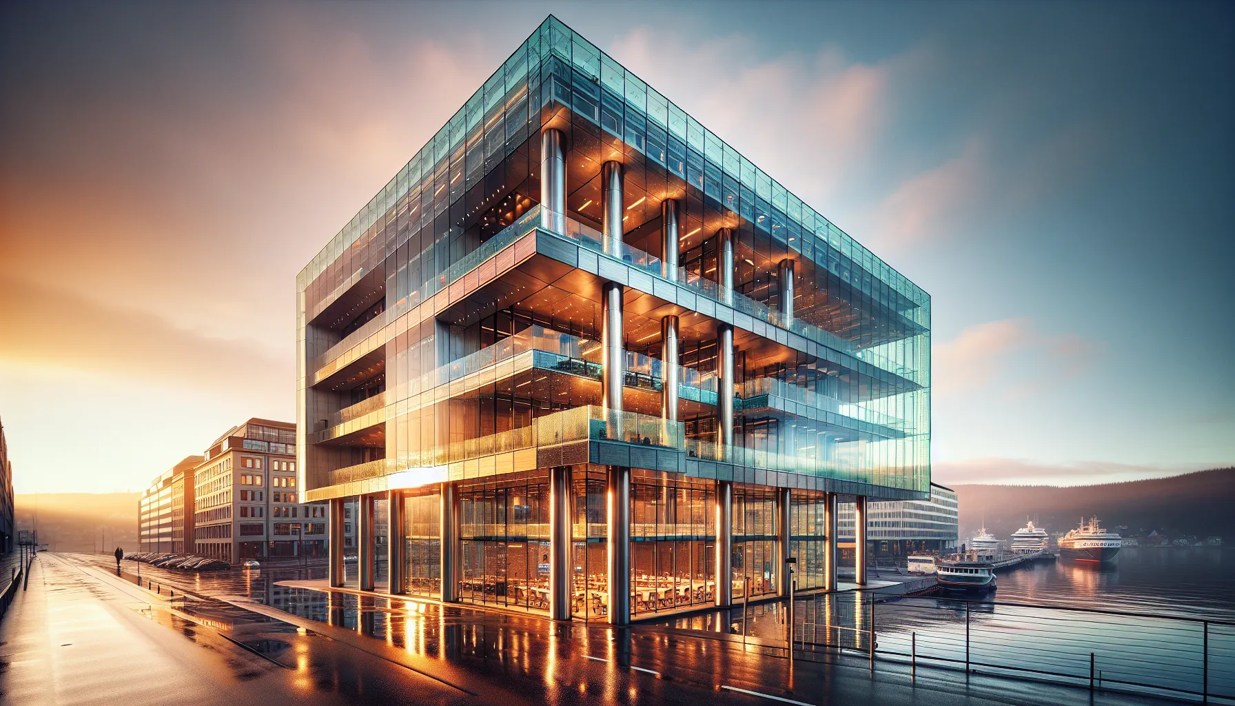 Norwegian façade highlighting safety, energy, and specialty glass in winter light.