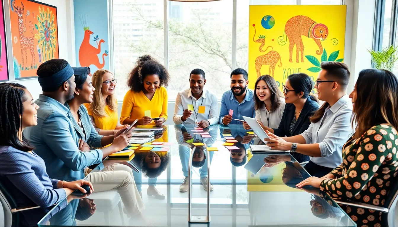 diverse professionals collaborating in a vibrant office setting.