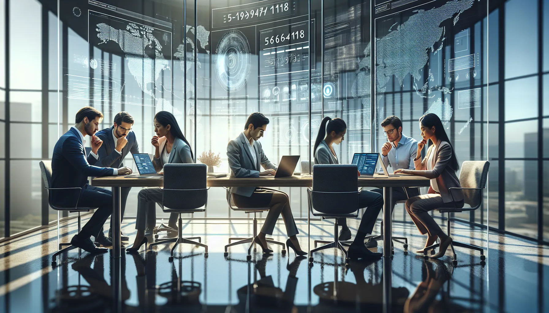 diverse team analyzing data in a modern office setting.