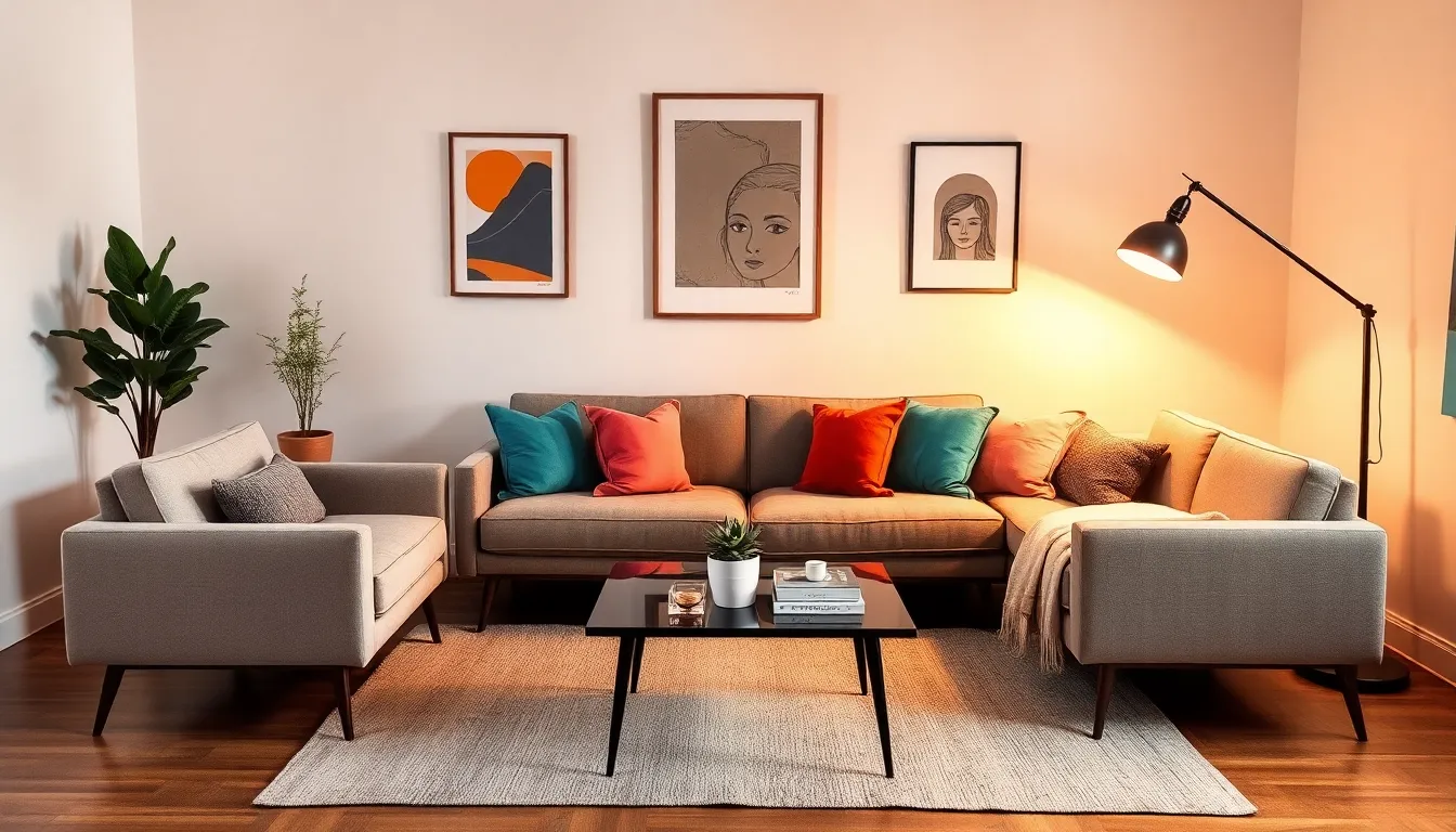 modern living room for first-time homeowners with cozy decor.