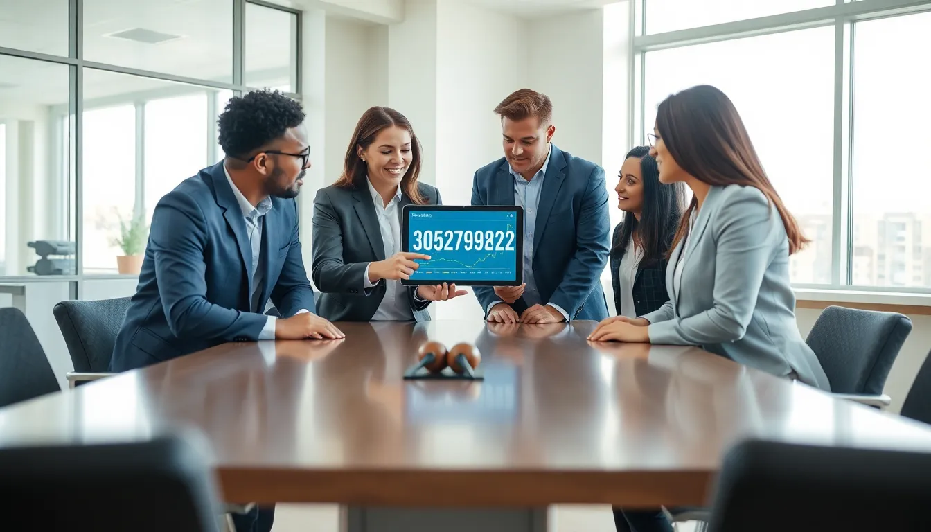 professionals discussing data significance in a modern office.
