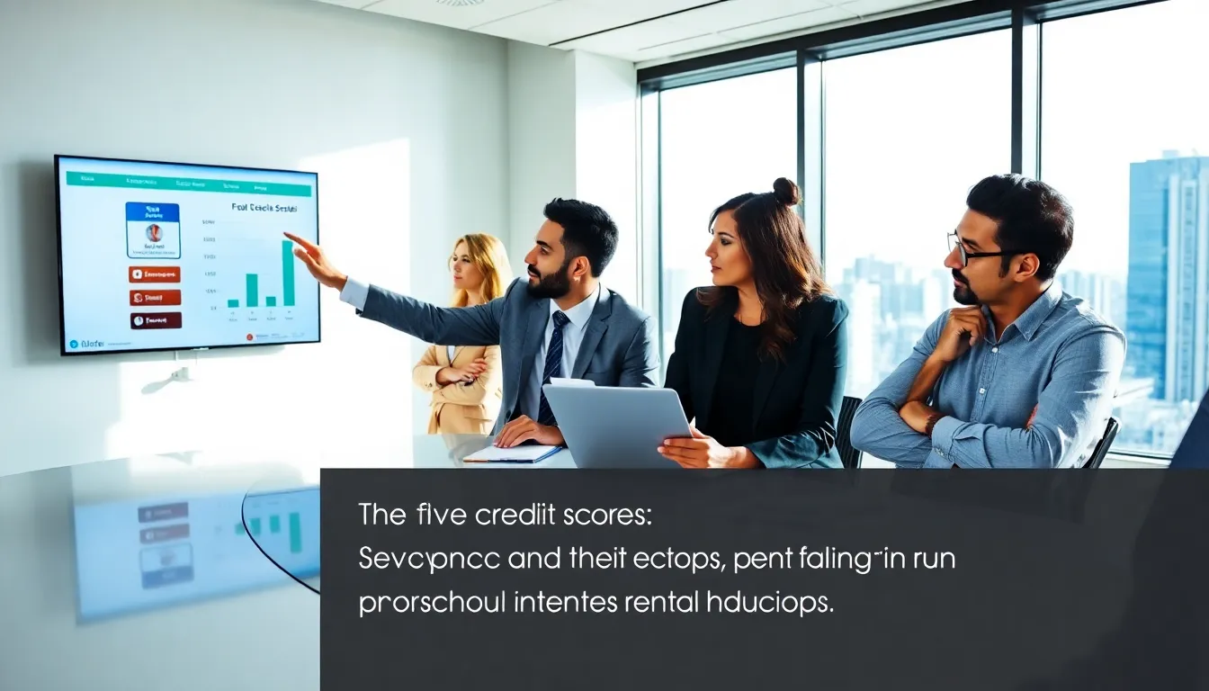 diverse team discussing credit scores in a modern office.