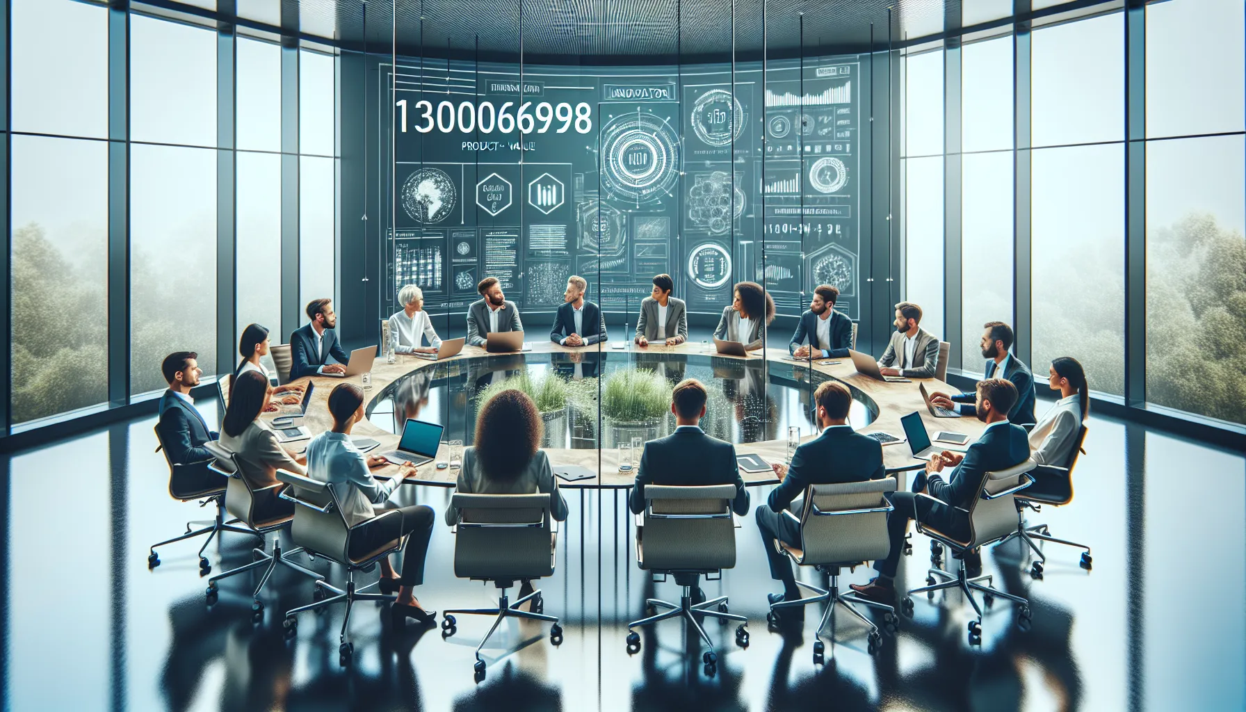 professionals discussing technology in a modern office setting.